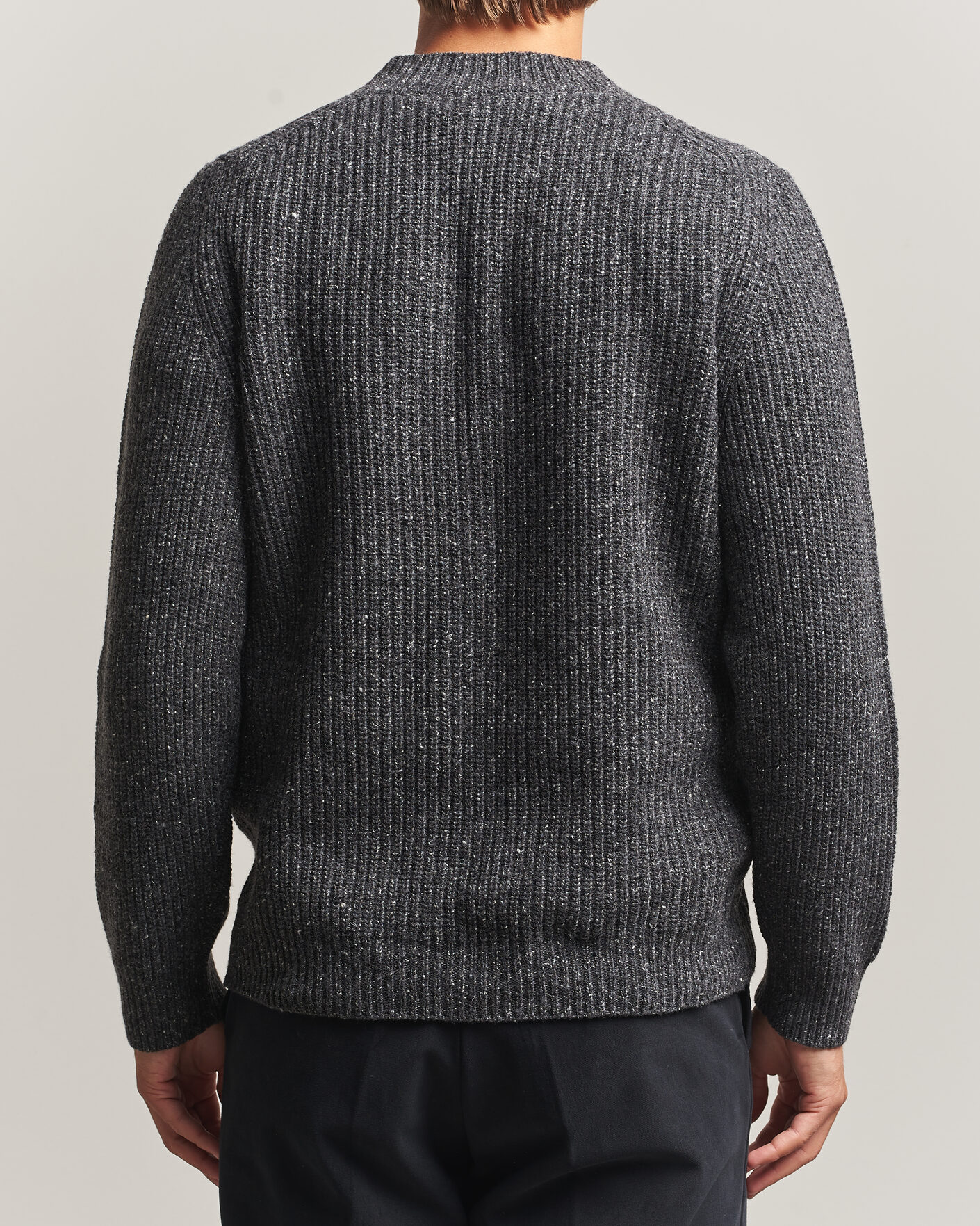 Men | Sweaters & Knitwear | Morgano | Fisherman Ribb Donegal Knitted V-Neck Dark Grey