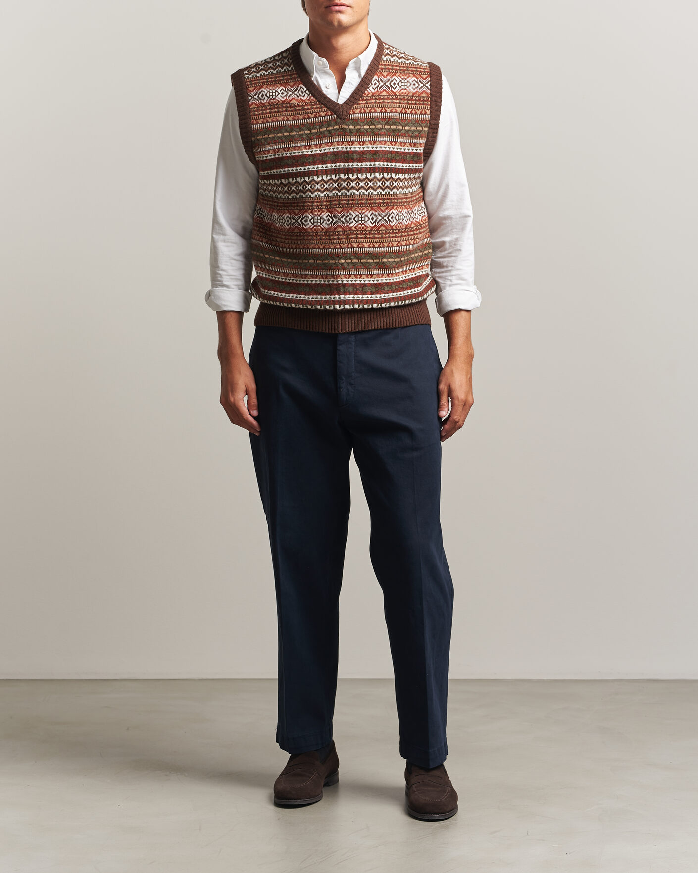 Morgano Wool/Cashmere Fair Isle Knitted Vest Brown at CareOfCarl.com