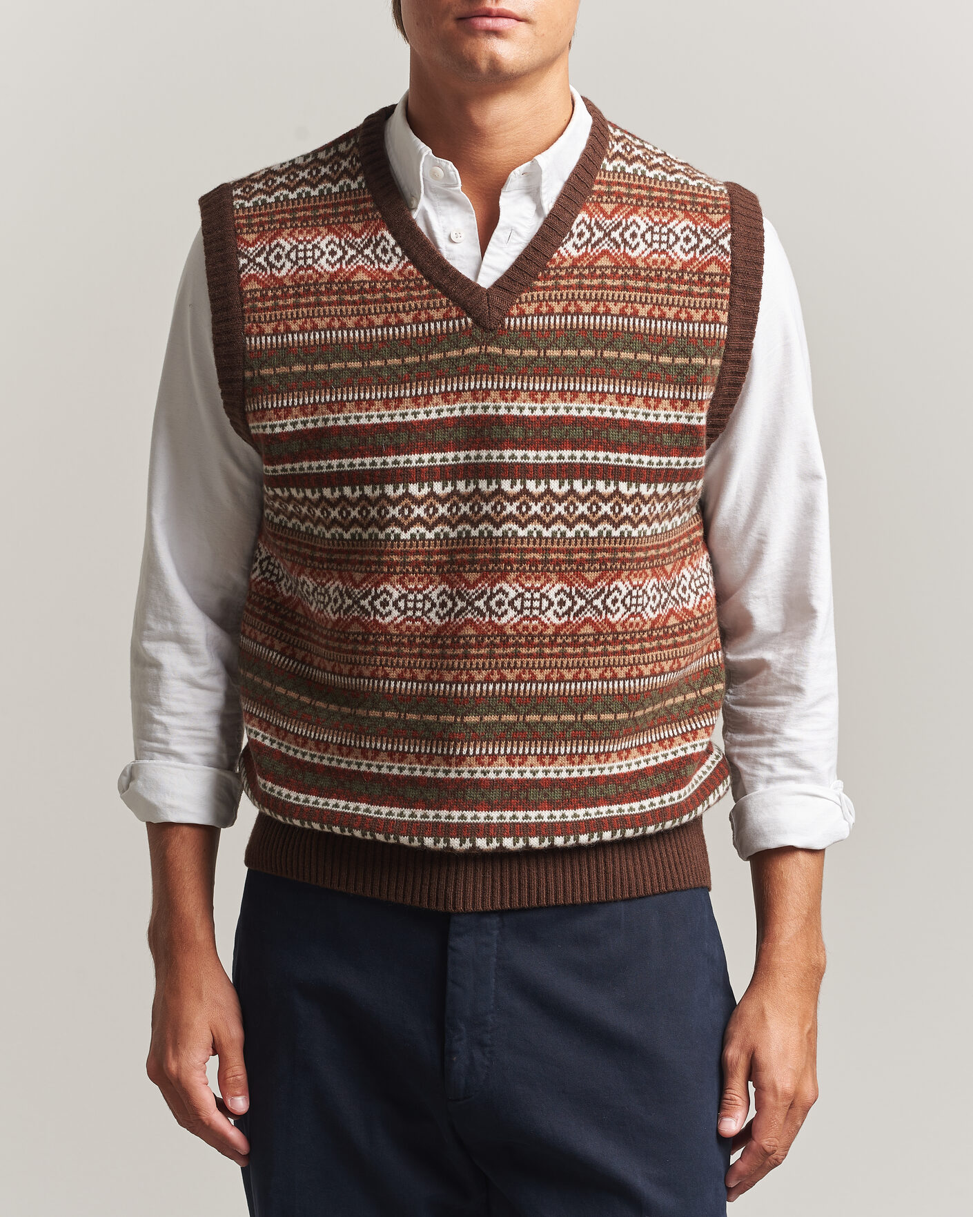 Men | Sweaters & Knitwear | Morgano | Wool/Cashmere Fair Isle Knitted Vest Brown