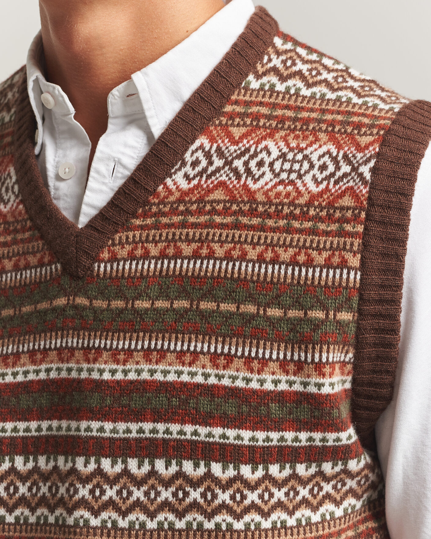 Morgano Wool/Cashmere Fair Isle Knitted Vest Brown at CareOfCarl.com