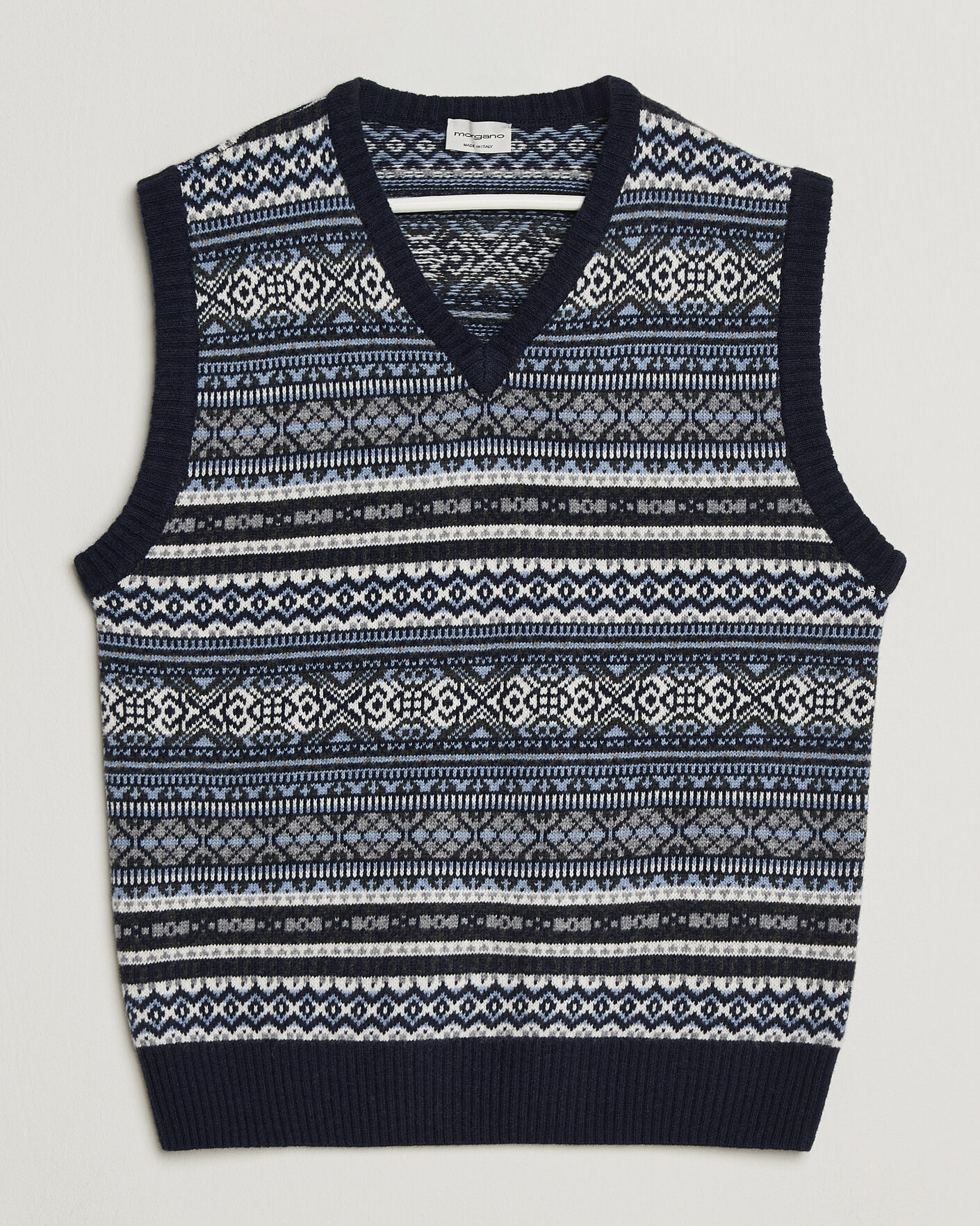 Men | Sweaters & Knitwear | Morgano | Wool/Cashmere Fair Isle Knitted Vest Navy