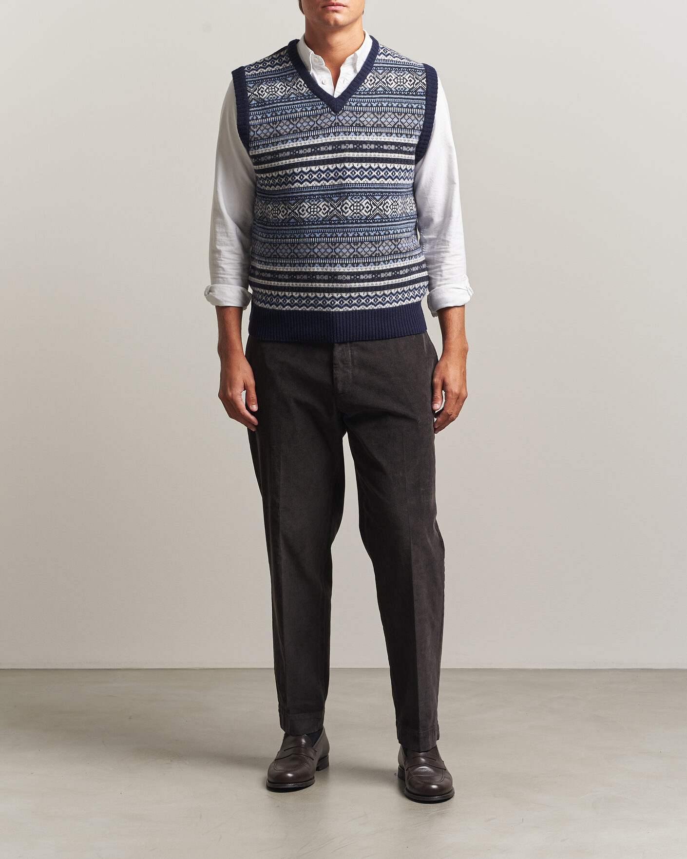Morgano Wool/Cashmere Fair Isle Knitted Vest Navy at CareOfCarl.com