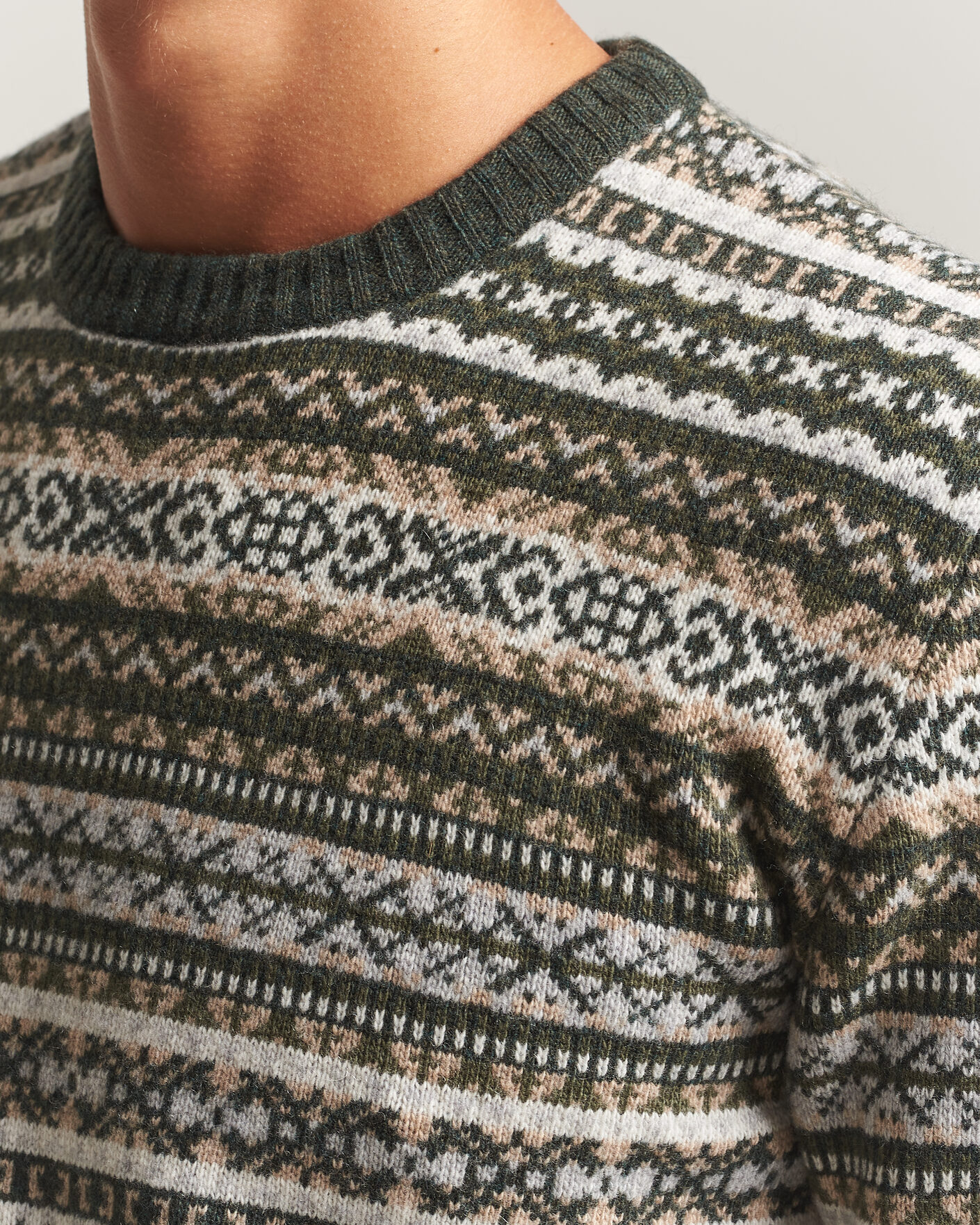 Men | Sweaters & Knitwear | Morgano | Wool/Cashmere Fair Isle Knitted Crewneck Green
