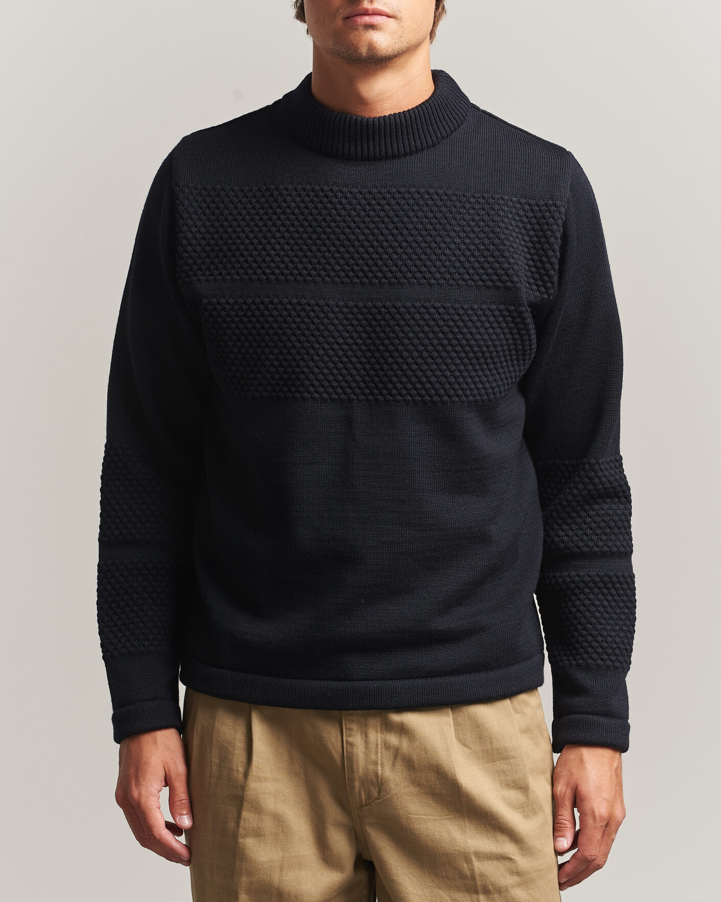 Men | Sweaters & Knitwear | S.N.S. Herning | Fisherman Mock Neck Navy Blue