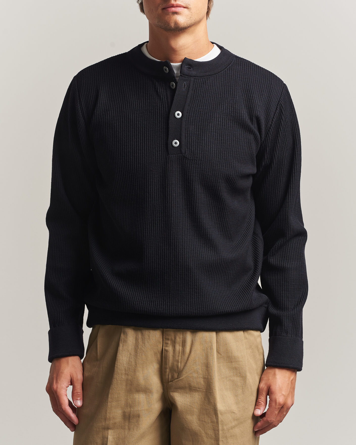 Men | Sweaters & Knitwear | S.N.S. Herning | Stamina Rib Henley Navy Blue