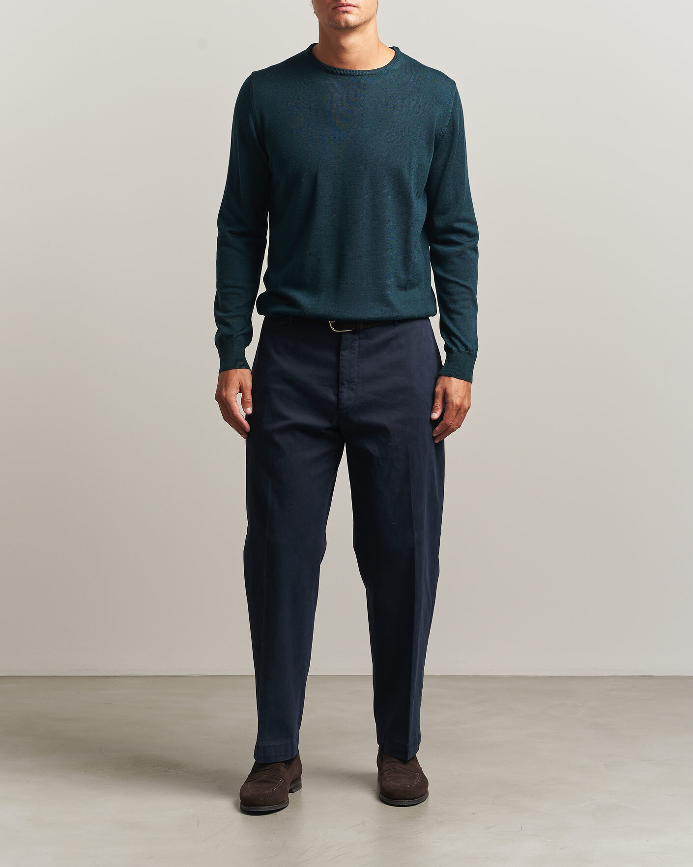 Men | Sweaters & Knitwear | Morgano | Extra Fine Merino Wool Crewneck Bottle Green