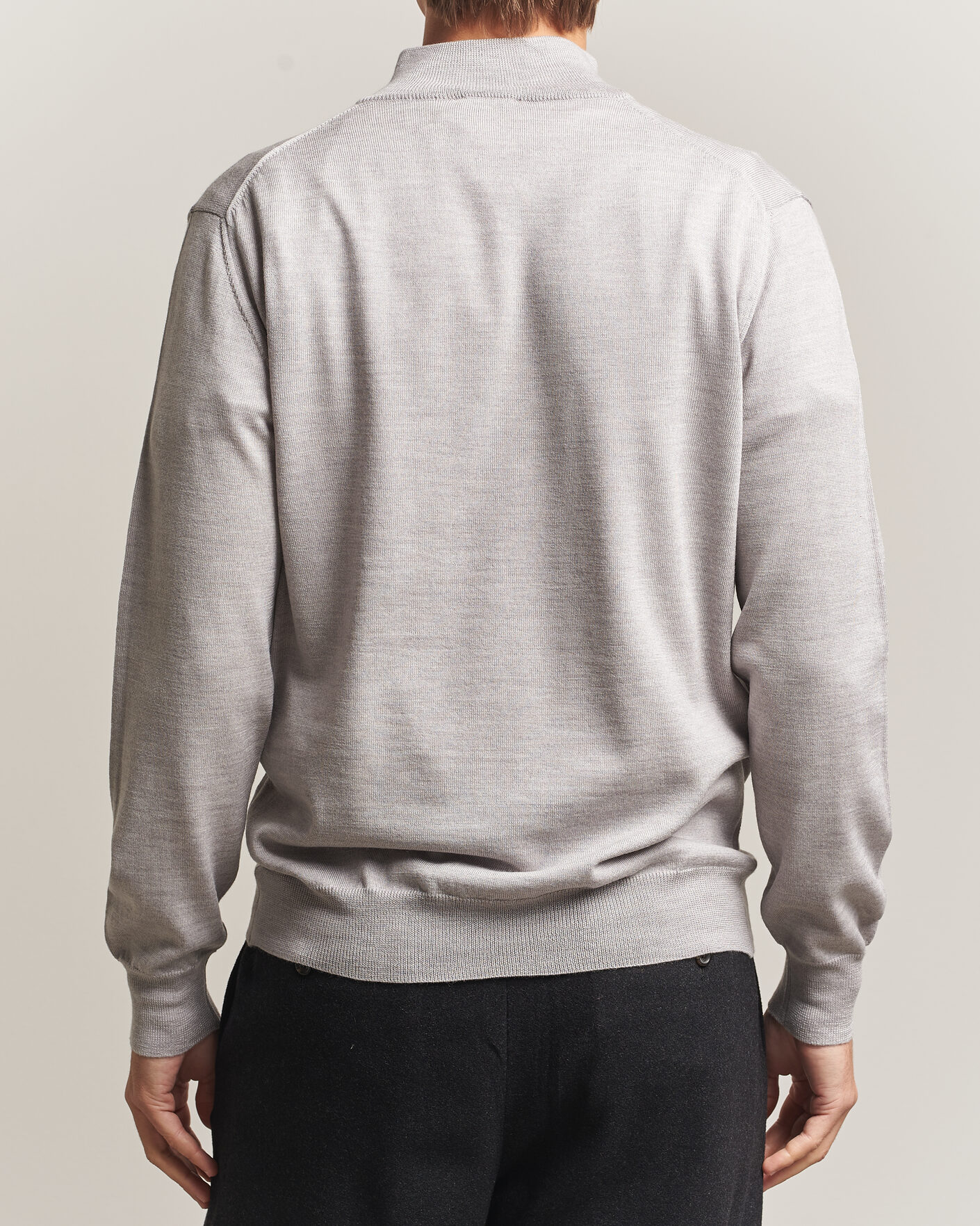 Men | Sweaters & Knitwear | Morgano | Extra Fine Merino Wool Half-Zip Light Grey