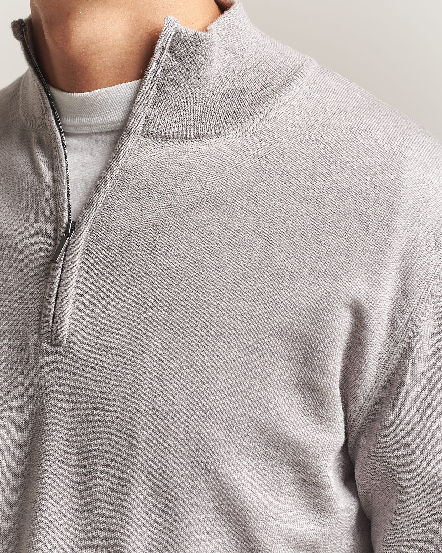 Men | Sweaters & Knitwear | Morgano | Extra Fine Merino Wool Half-Zip Light Grey