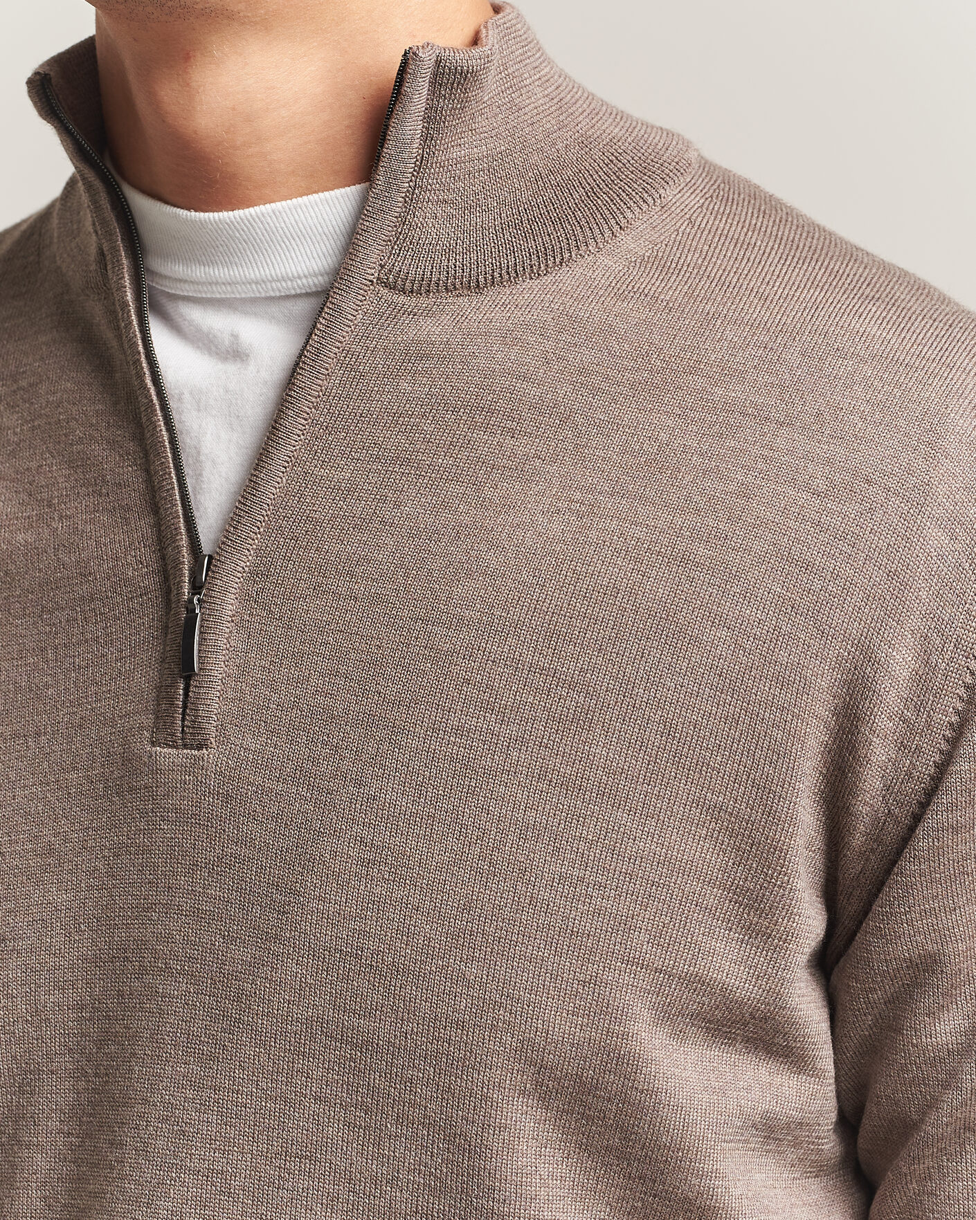 Men | Sweaters & Knitwear | Morgano | Extra Fine Merino Wool Half-Zip Mid Brown