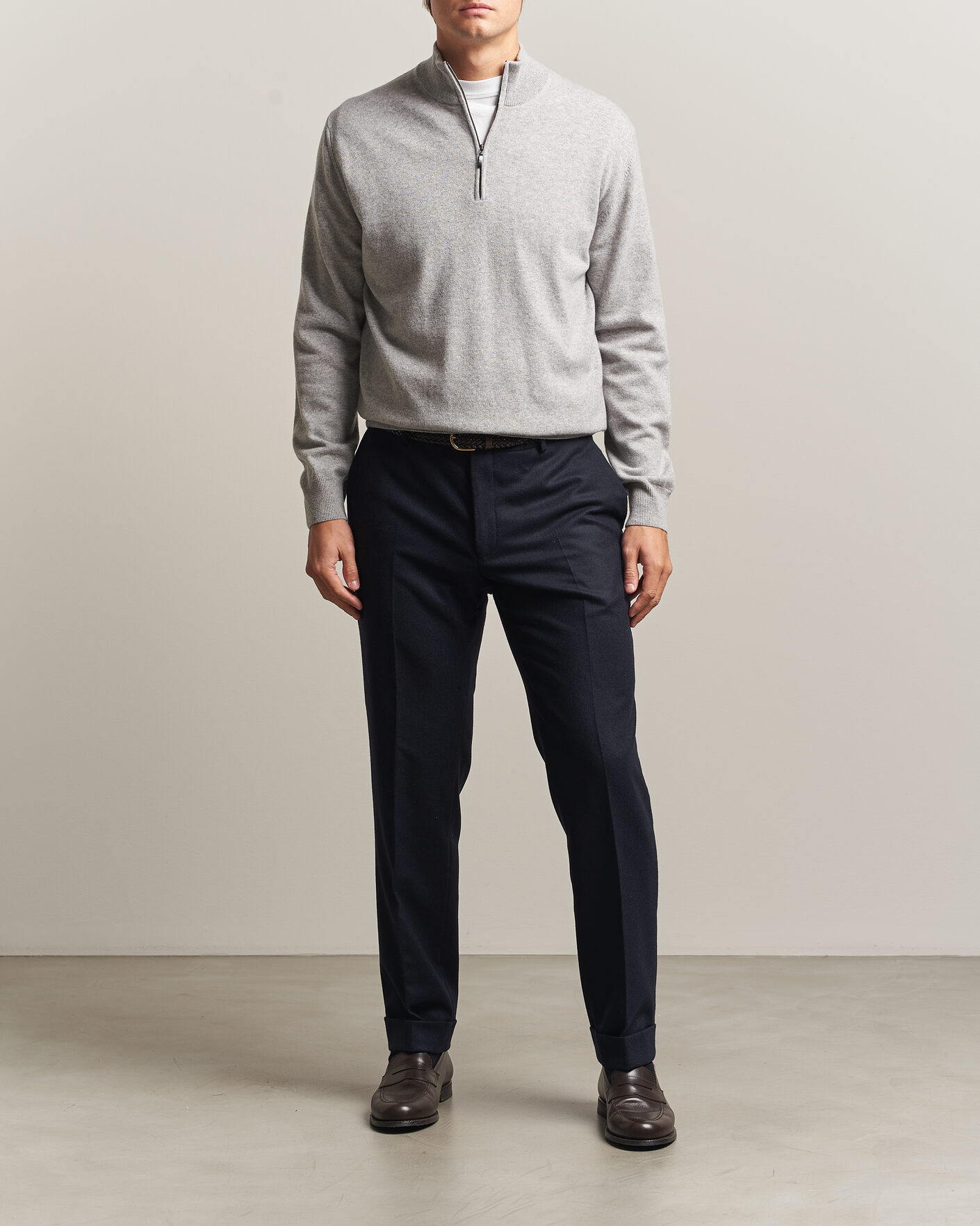 Men | Sweaters & Knitwear | Morgano | Wool/Cashmere Half-Zip Mid Grey