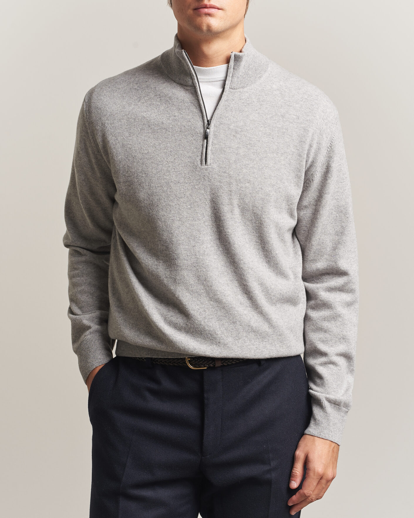 Morgano Wool/Cashmere Half-Zip Mid Grey at CareOfCarl.com