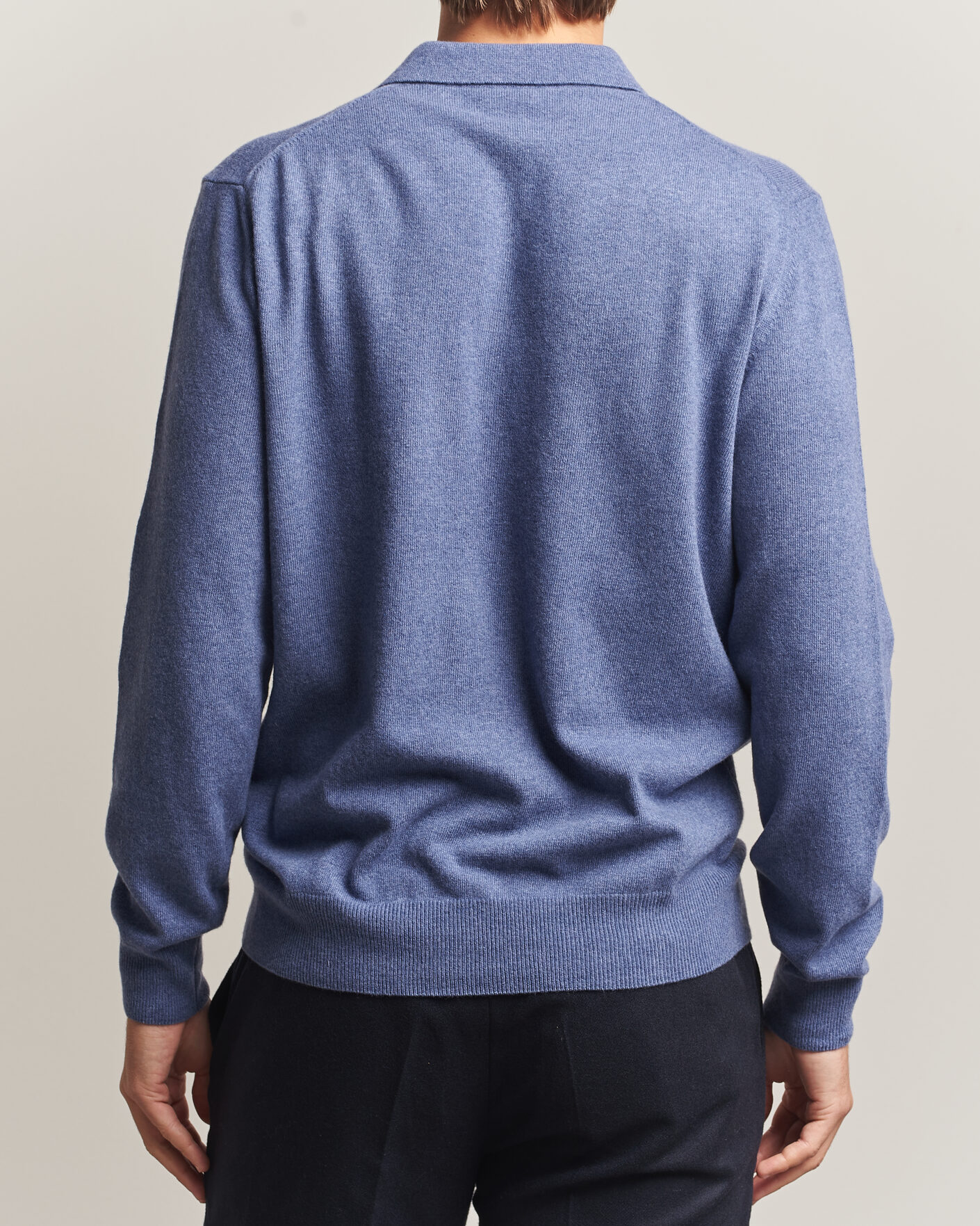 Men | Sweaters & Knitwear | Morgano | Wool/Cashmere Polo Mid Blue