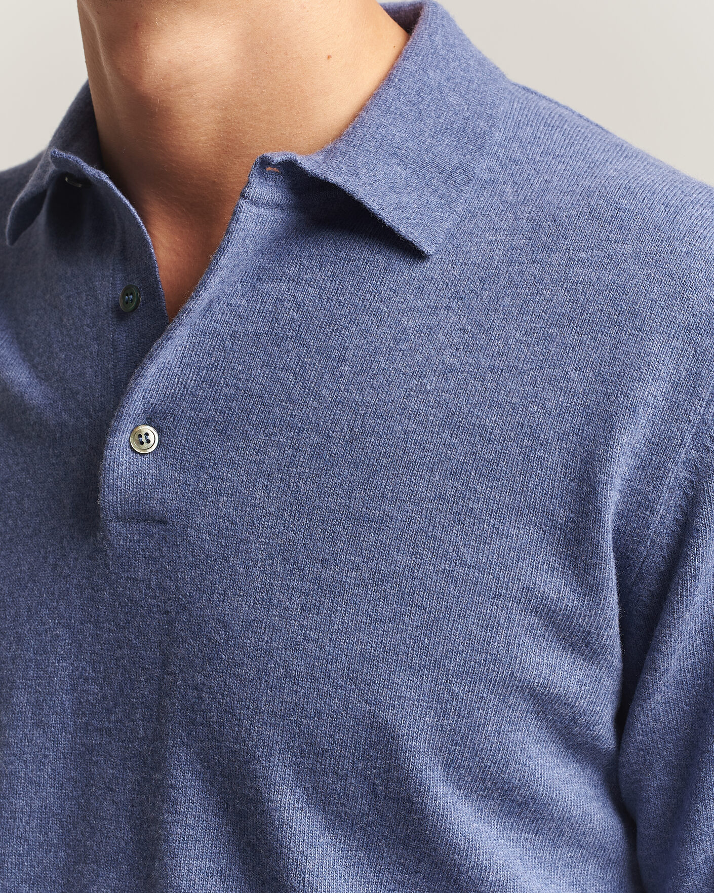 Men | Sweaters & Knitwear | Morgano | Wool/Cashmere Polo Mid Blue