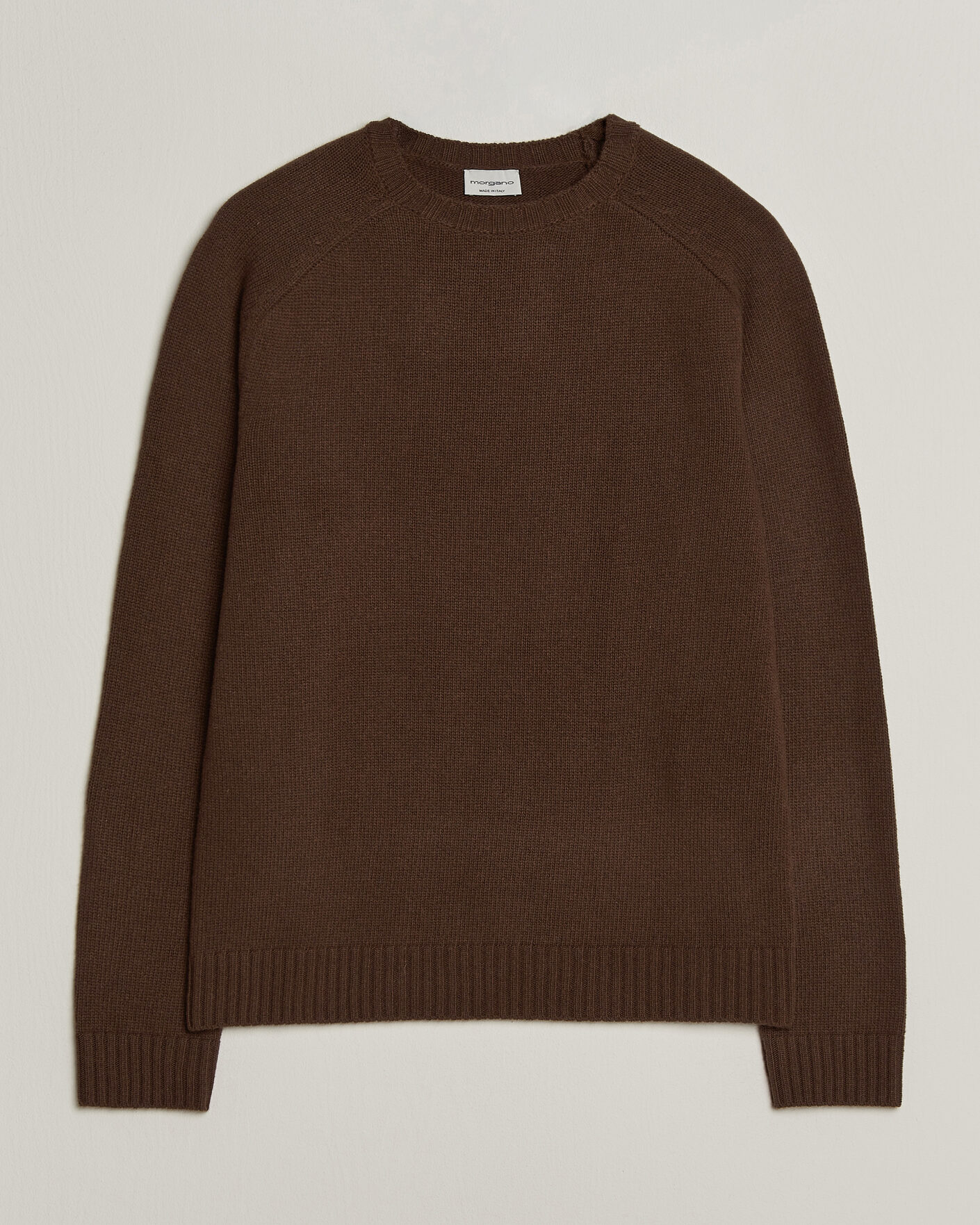 Men | Sweaters & Knitwear | Morgano | Heavy Knitted Wool/Cashmere Crewneck Dark Brown