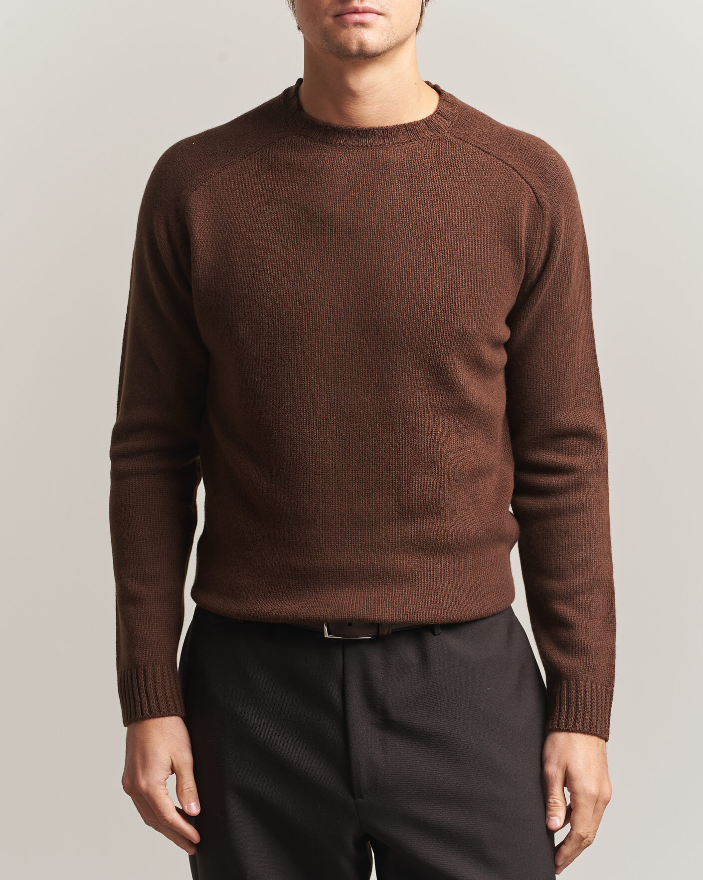 Men | Sweaters & Knitwear | Morgano | Heavy Knitted Wool/Cashmere Crewneck Dark Brown