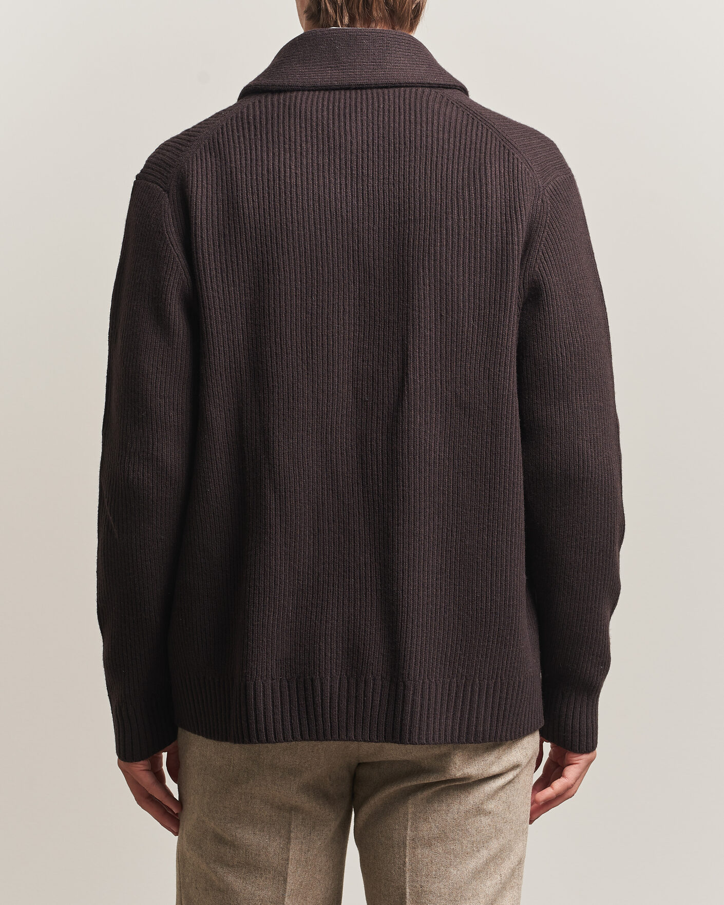 Men | Sweaters & Knitwear | Charles Tyrwhitt | Chunky Merino Shawl Neck Cardigan Chocolate