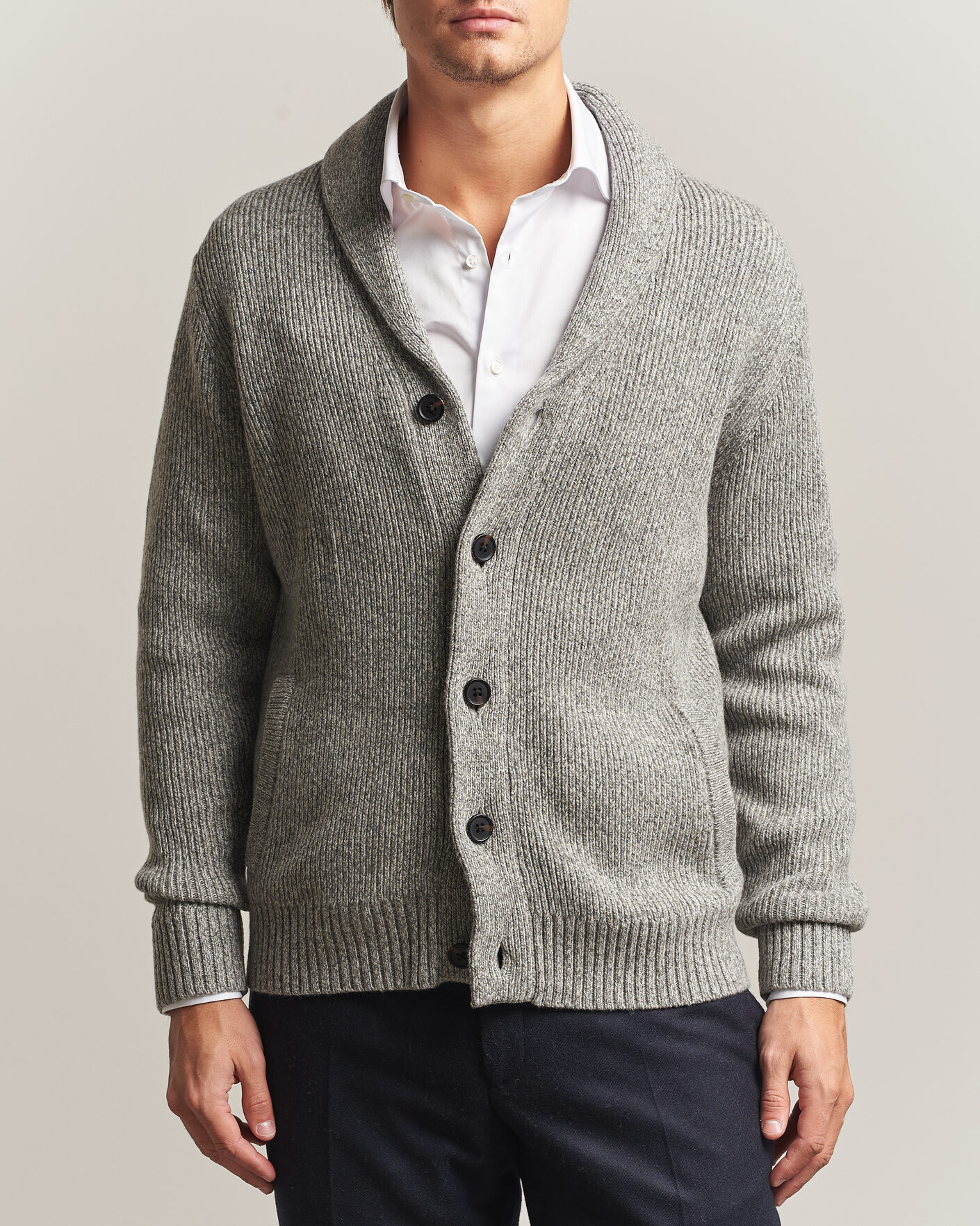 Charles Tyrwhitt Chunky Merino Shawl Neck Cardigan Grey at Charles Tyrwhitt Chunky Merino Shawl Neck Cardigan Grey at