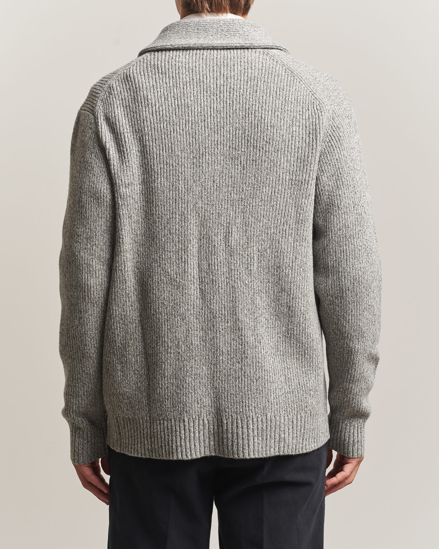 Men | Sweaters & Knitwear | Charles Tyrwhitt | Chunky Merino Shawl Neck Cardigan Grey