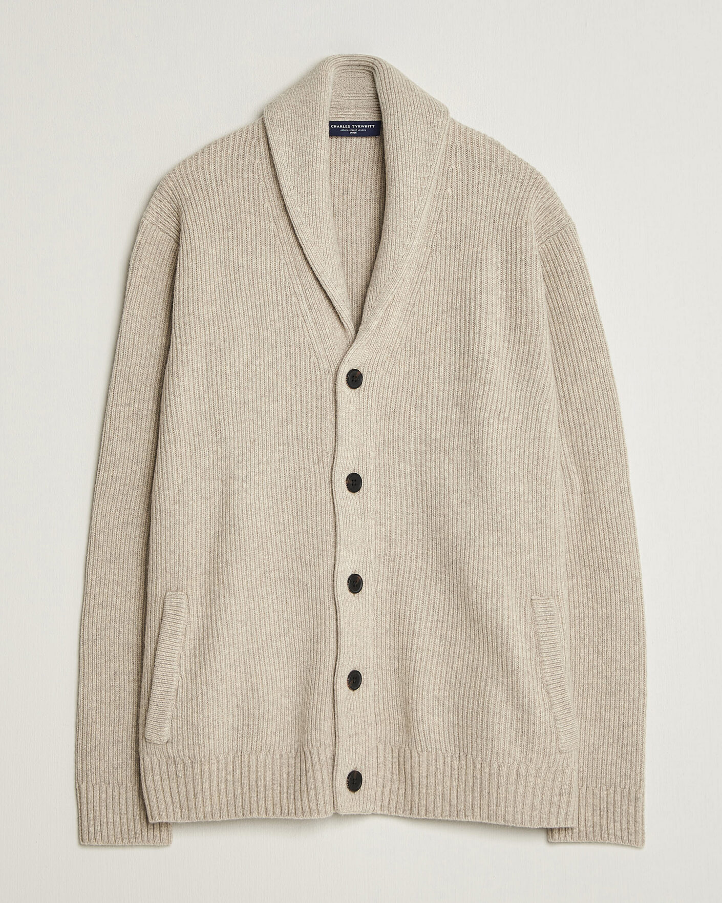 Men | Sweaters & Knitwear | Charles Tyrwhitt | Chunky Merino Shawl Neck Cardigan Oat