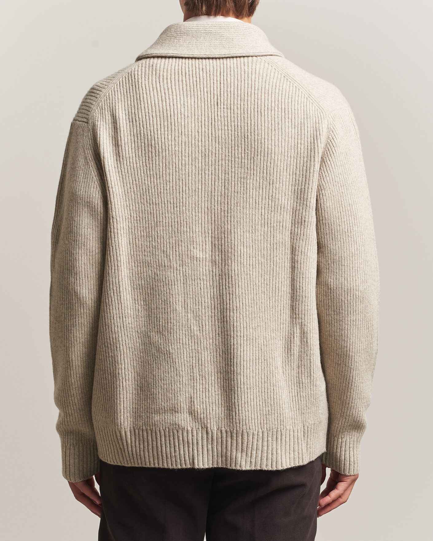 Men | Sweaters & Knitwear | Charles Tyrwhitt | Chunky Merino Shawl Neck Cardigan Oat