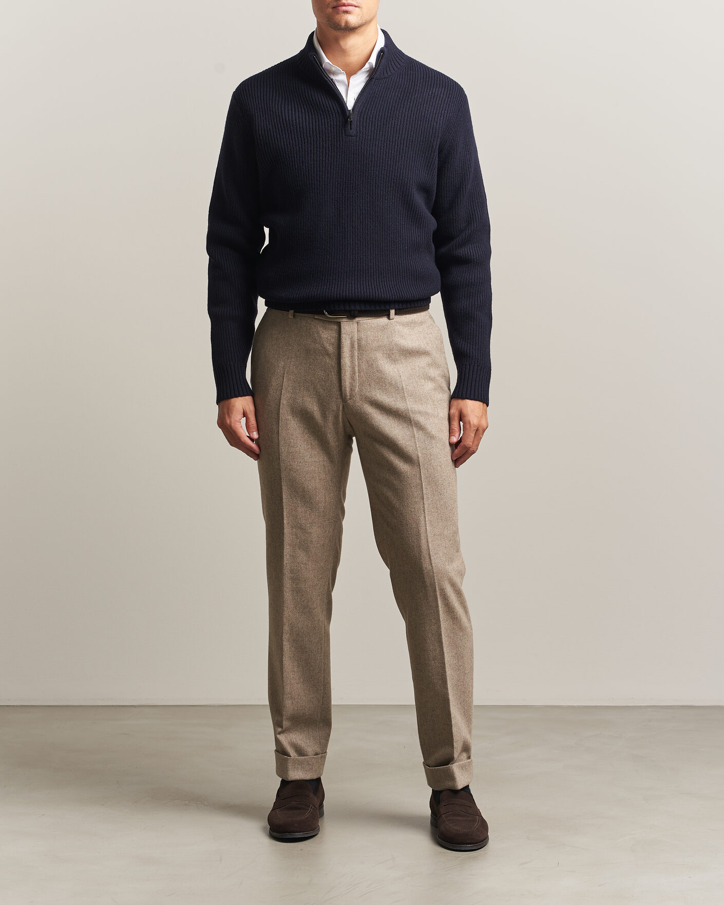 Men | Sweaters & Knitwear | Charles Tyrwhitt | Chunky Merino Zip Neck Navy