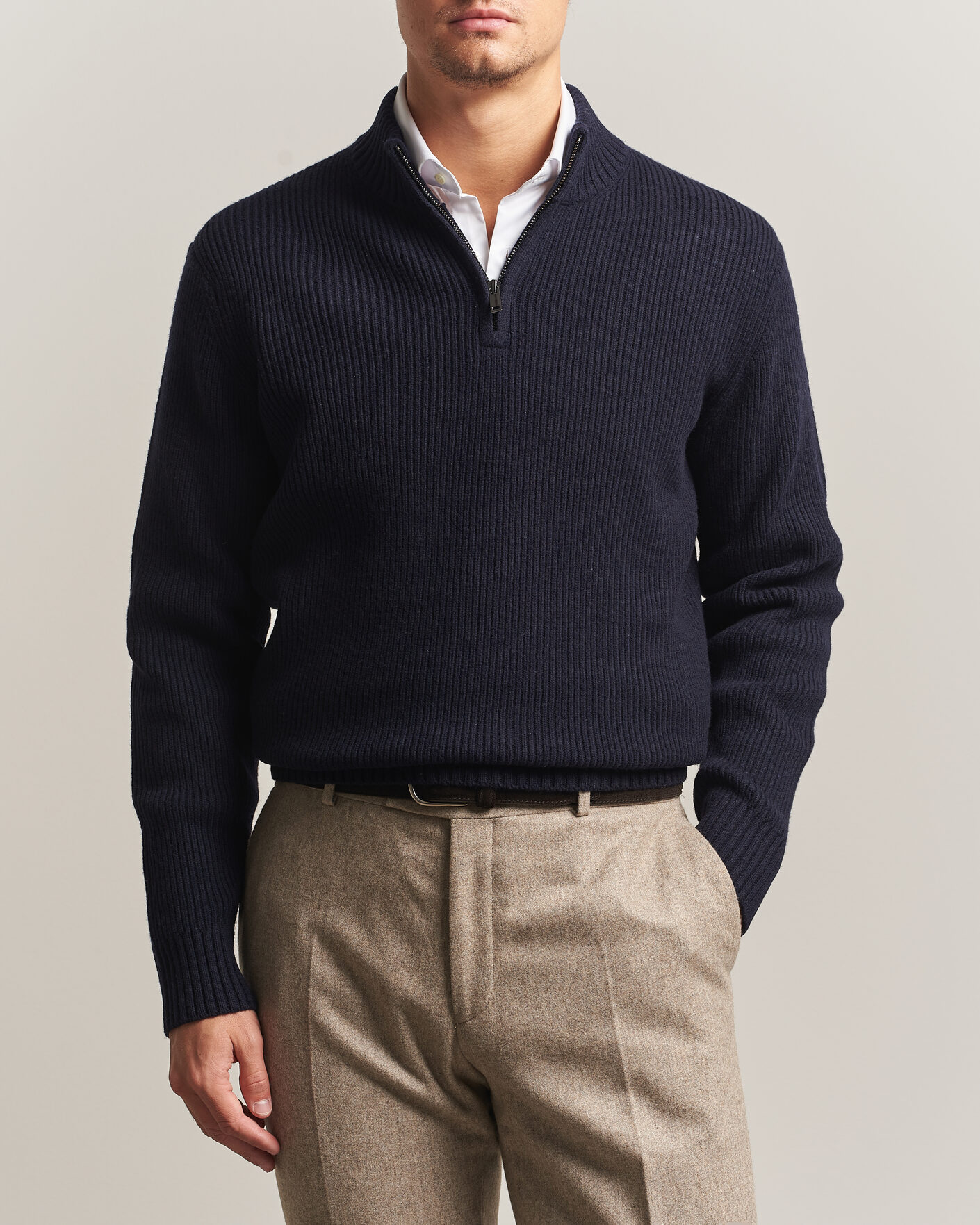 Charles Tyrwhitt Chunky Merino Zip Neck Navy at CareOfCarl.com