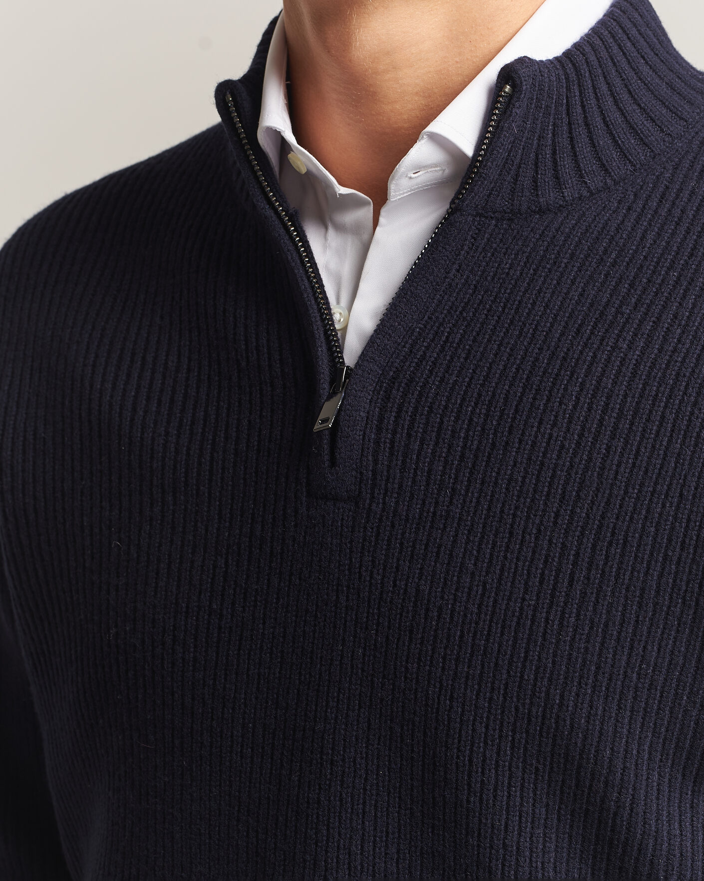 Men | Sweaters & Knitwear | Charles Tyrwhitt | Chunky Merino Zip Neck Navy