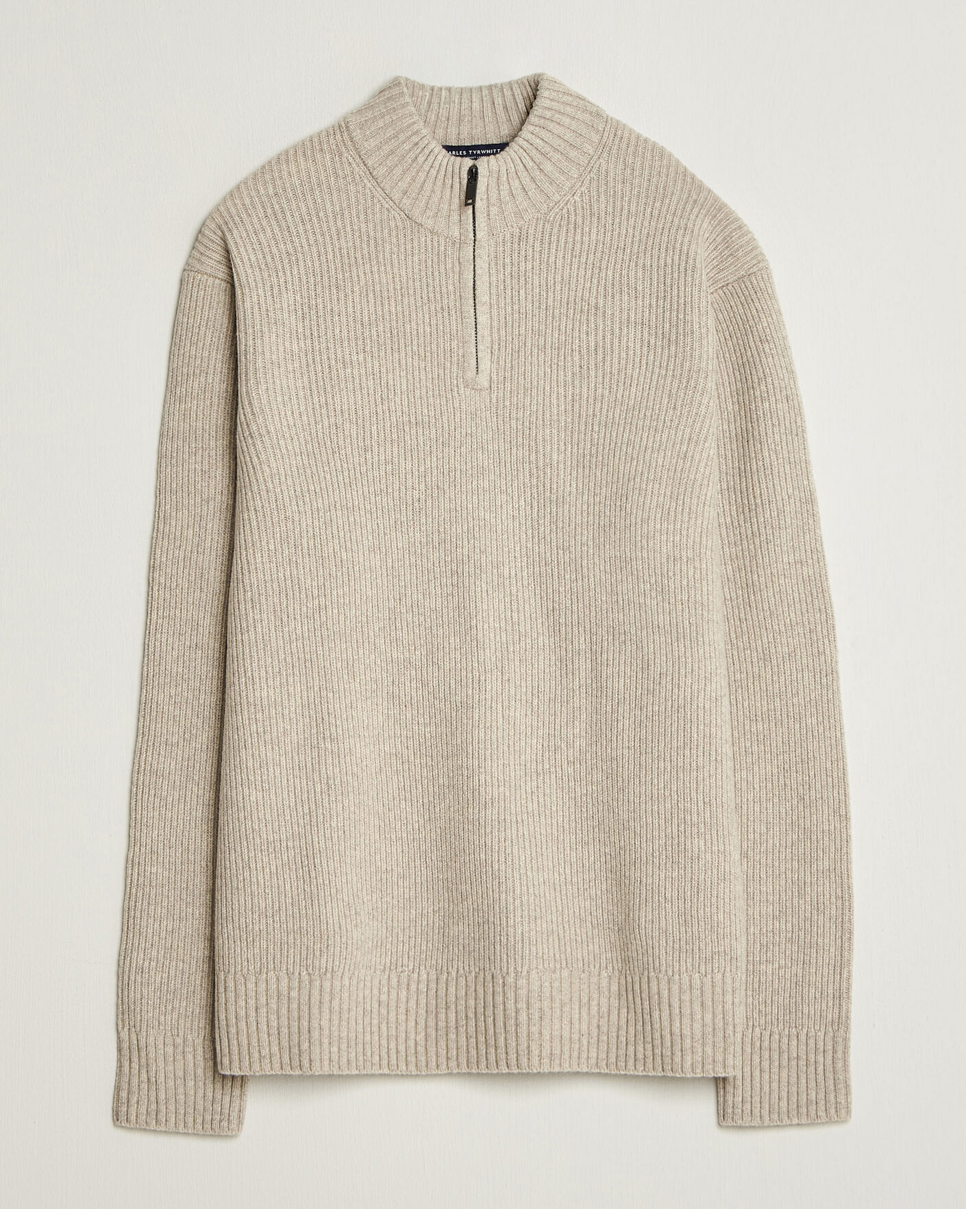 Men | Sweaters & Knitwear | Charles Tyrwhitt | Chunky Merino Zip Neck Oat