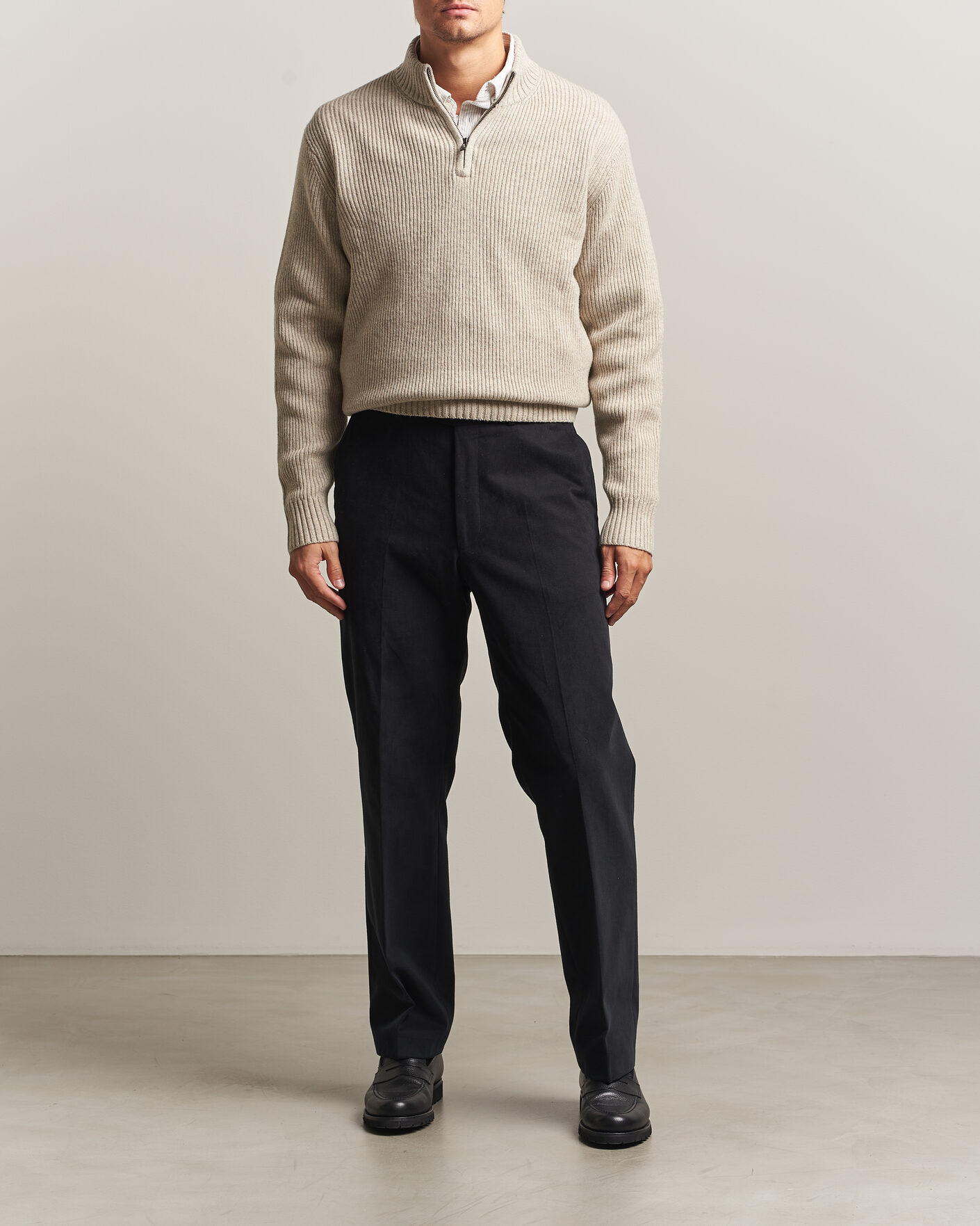 Men | Sweaters & Knitwear | Charles Tyrwhitt | Chunky Merino Zip Neck Oat