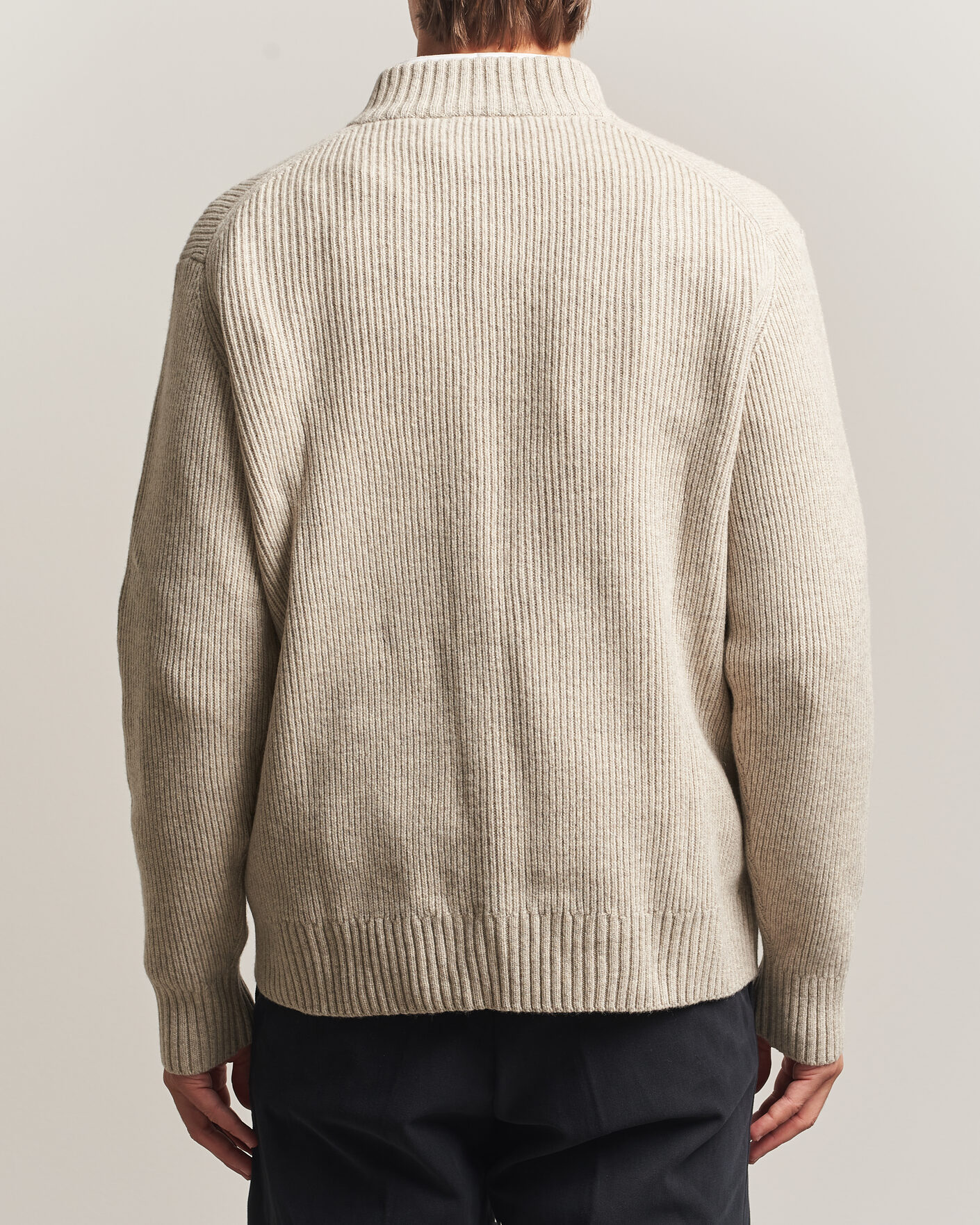 Men | Sweaters & Knitwear | Charles Tyrwhitt | Chunky Merino Zip Neck Oat