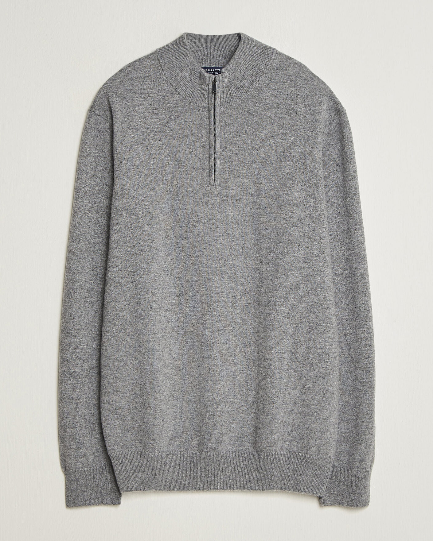 Men | Sweaters & Knitwear | Charles Tyrwhitt | Pure Cashmere Zip Neck Jumper Grey