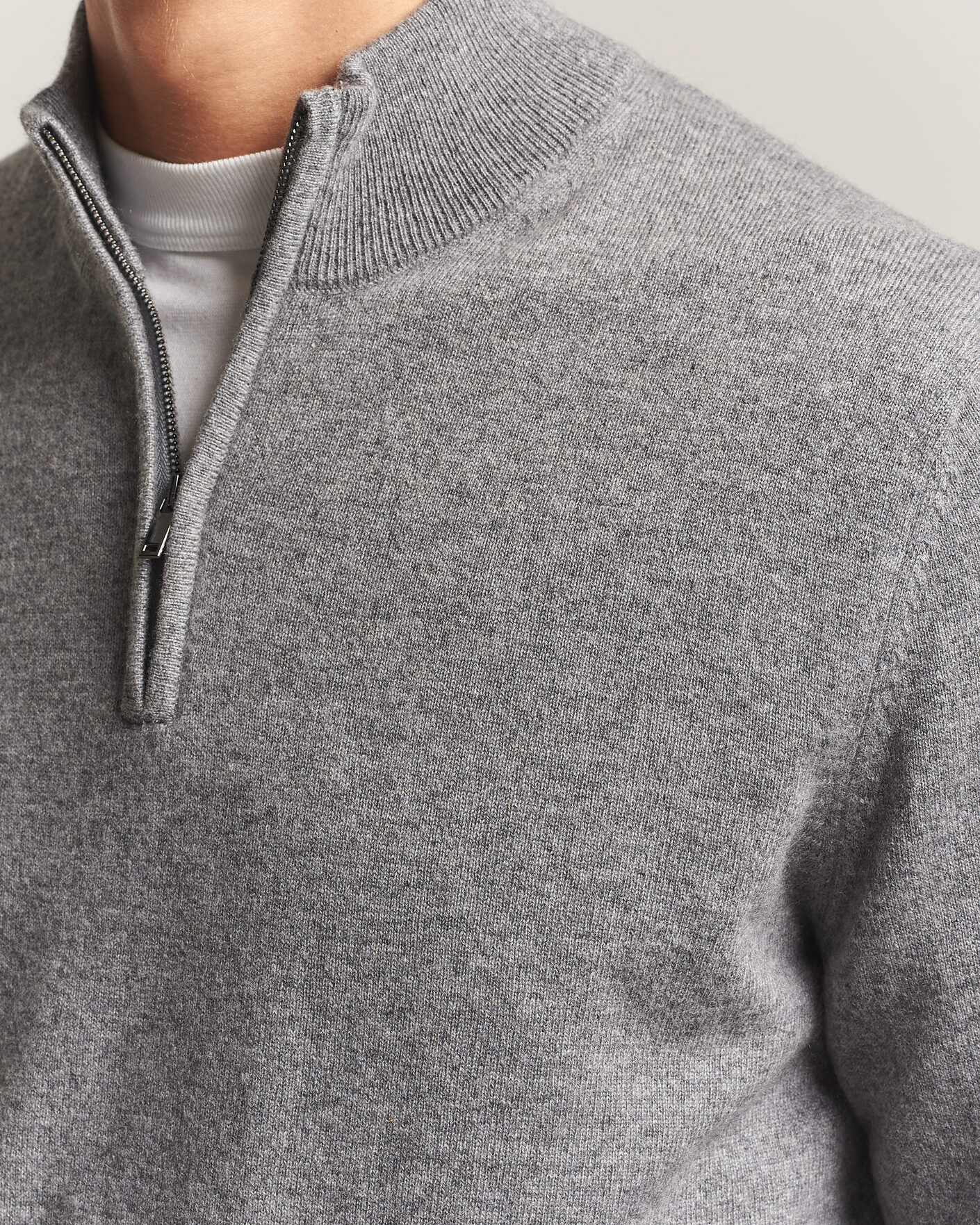 Men | Sweaters & Knitwear | Charles Tyrwhitt | Pure Cashmere Zip Neck Jumper Grey