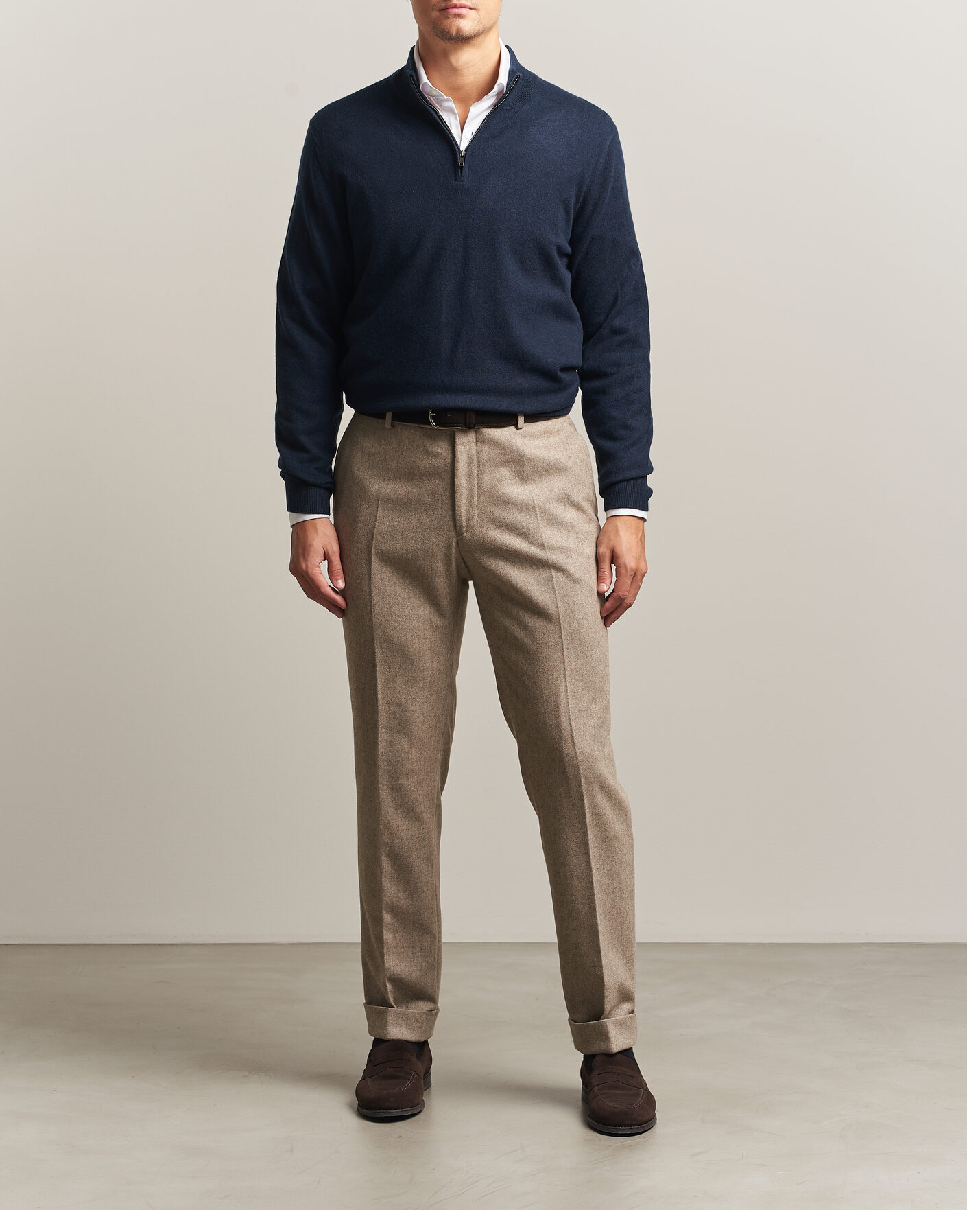 Men | Sweaters & Knitwear | Charles Tyrwhitt | Pure Cashmere Zip Neck Jumper Navy