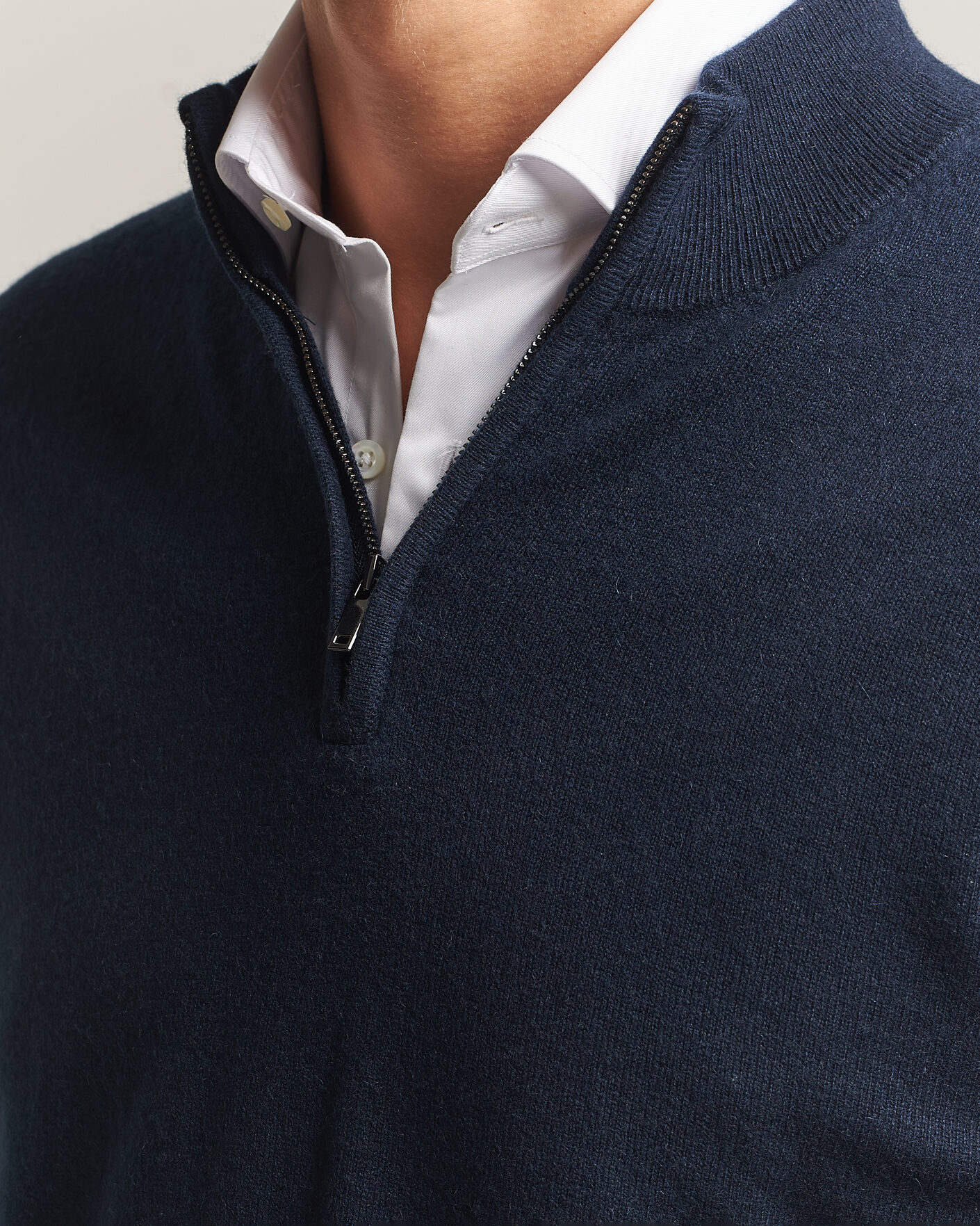 Men | Sweaters & Knitwear | Charles Tyrwhitt | Pure Cashmere Zip Neck Jumper Navy