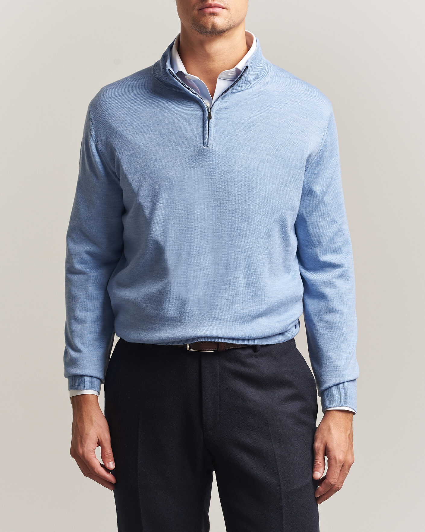 Charles Tyrwhitt Pure Merino Zip Neck Jumper Cornflower Blue at