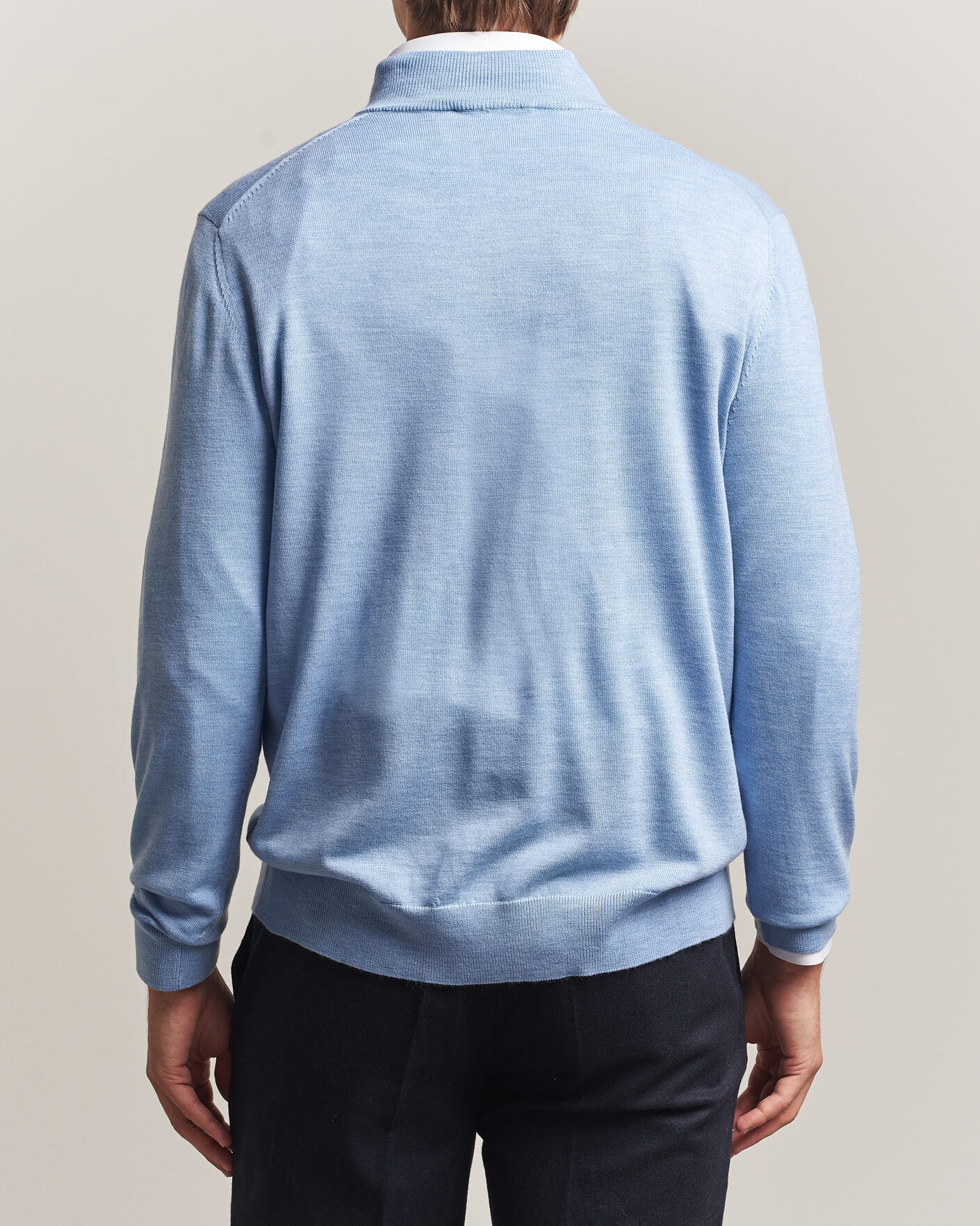 Men | Sweaters & Knitwear | Charles Tyrwhitt | Pure Merino Zip Neck Jumper Cornflower Blue