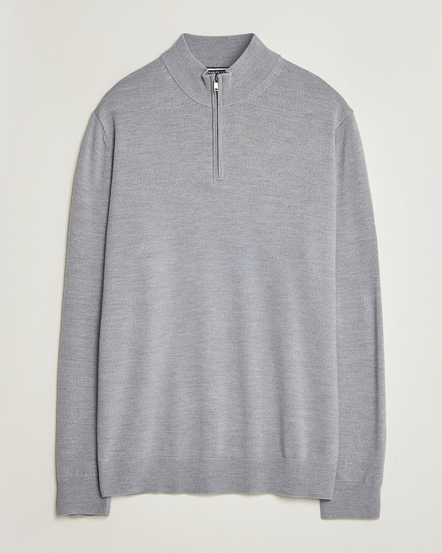 Men | Sweaters & Knitwear | Charles Tyrwhitt | Pure Merino Zip Neck Jumper Light Grey
