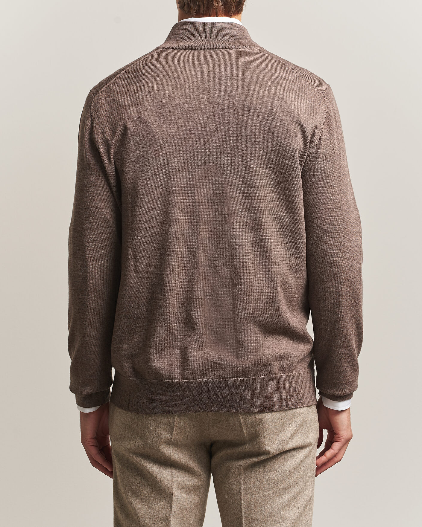 Men | Sweaters & Knitwear | Charles Tyrwhitt | Pure Merino Zip Neck Jumper Mocha
