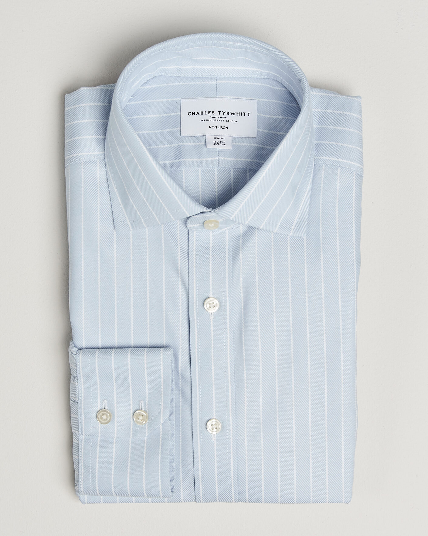 Men | Shirts | Charles Tyrwhitt | Slim Fit Non Iron Herringbone Stripe Shirt Light Blue