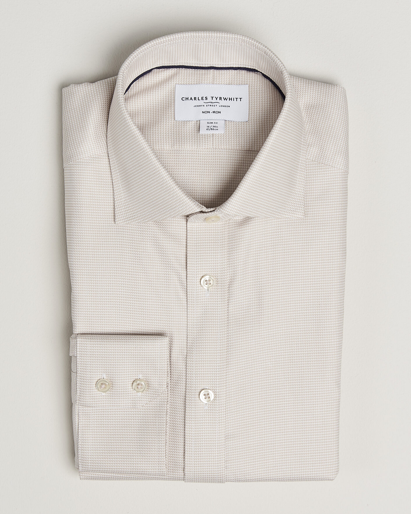 Men | Shirts | Charles Tyrwhitt | Slim Fit Non Iron Trafalgar Weave Shirt Stone