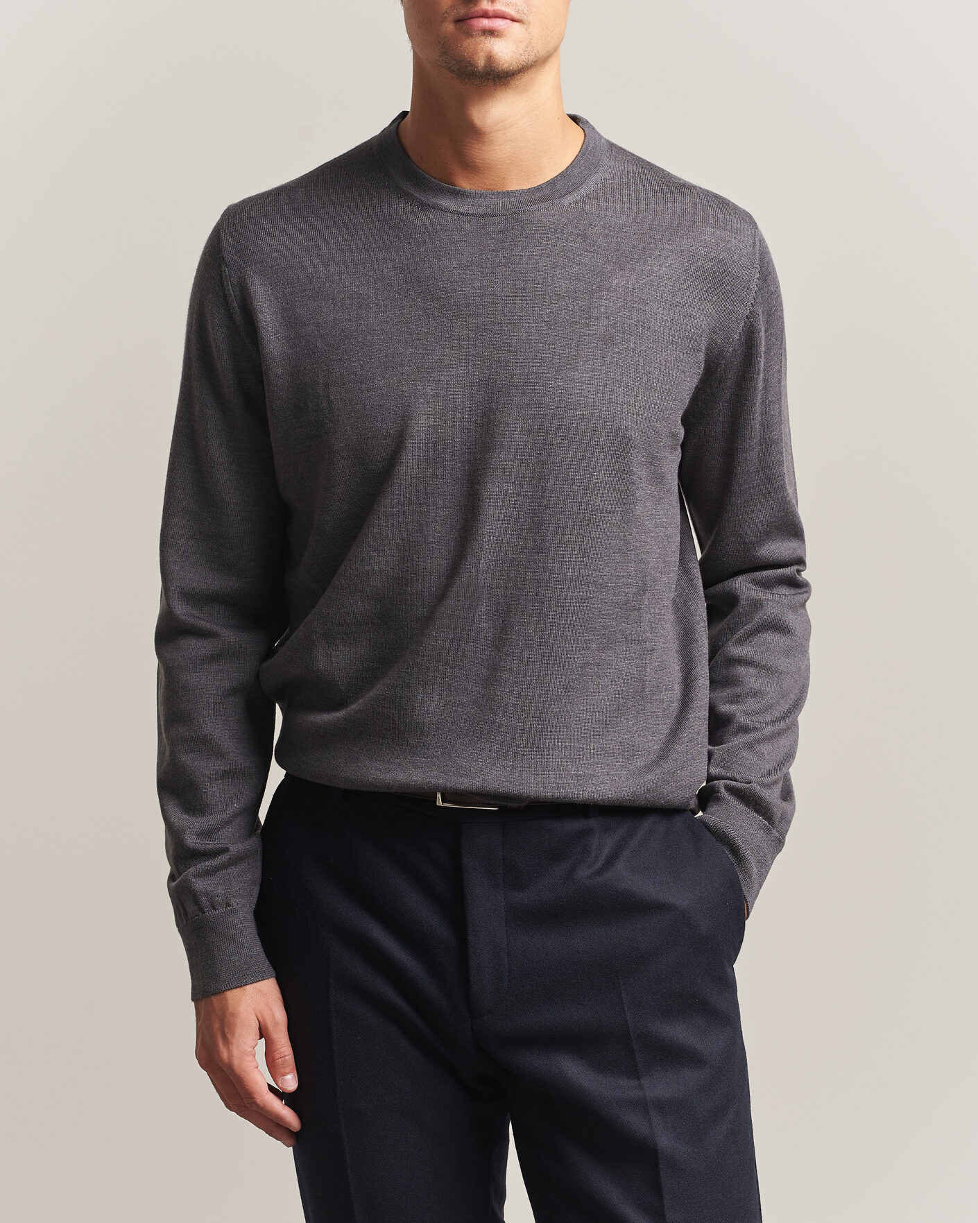 Men | Sweaters & Knitwear | Charles Tyrwhitt | Pure Merino Crew Neck Jumper Grey