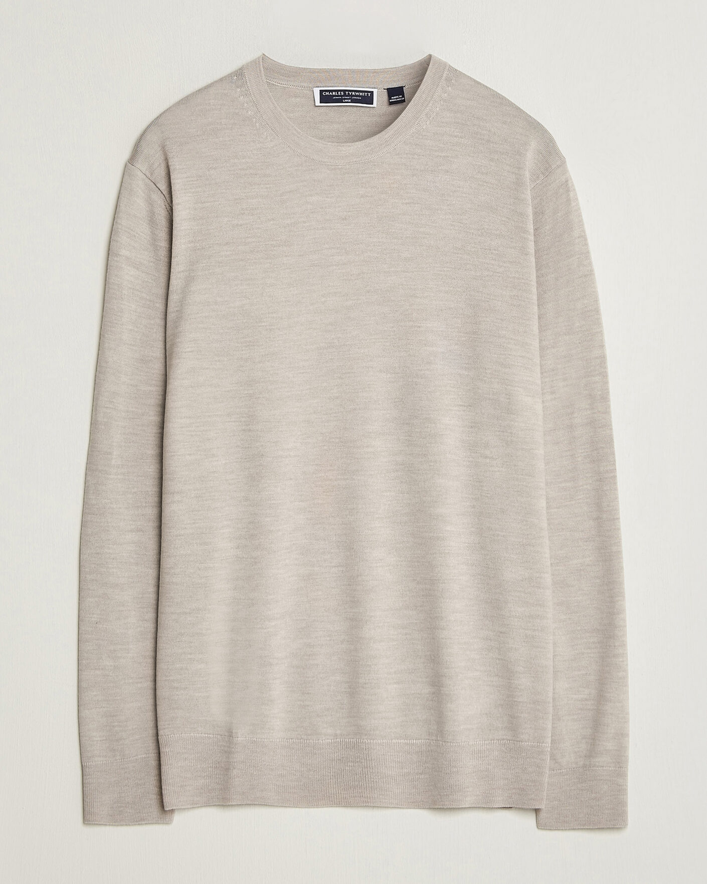 Men | Sweaters & Knitwear | Charles Tyrwhitt | Pure Merino Crew Neck Jumper Limestone