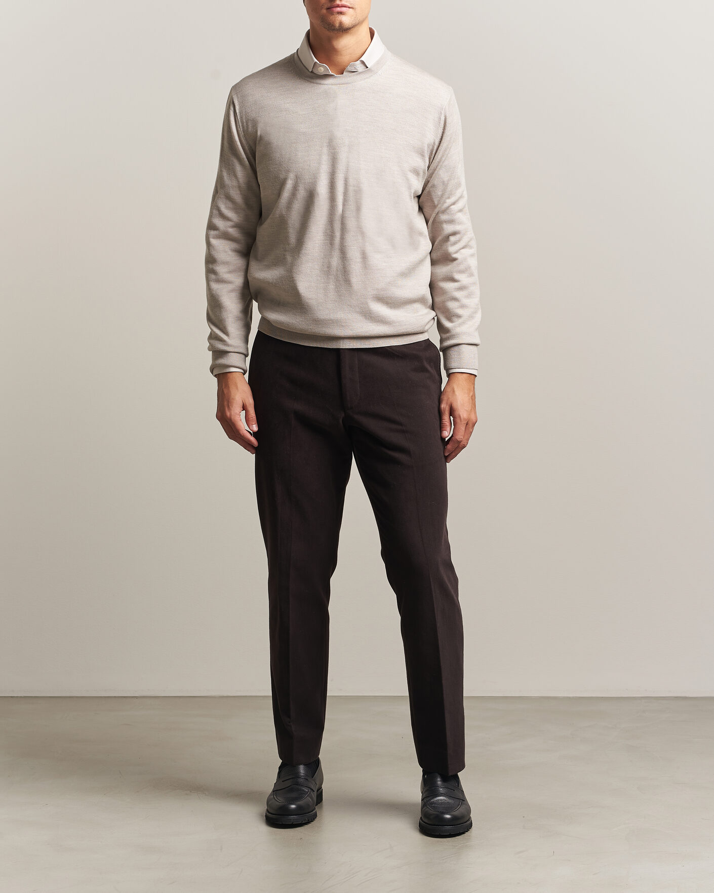 Men | Sweaters & Knitwear | Charles Tyrwhitt | Pure Merino Crew Neck Jumper Limestone