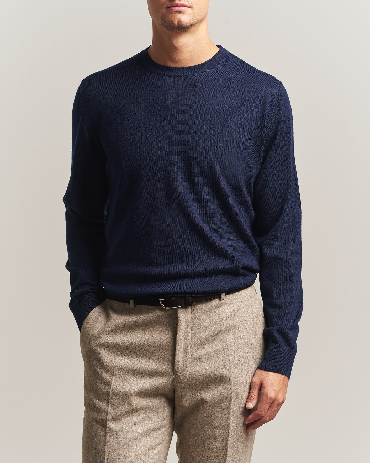 Men | Sweaters & Knitwear | Charles Tyrwhitt | Pure Merino Crew Neck Jumper Navy