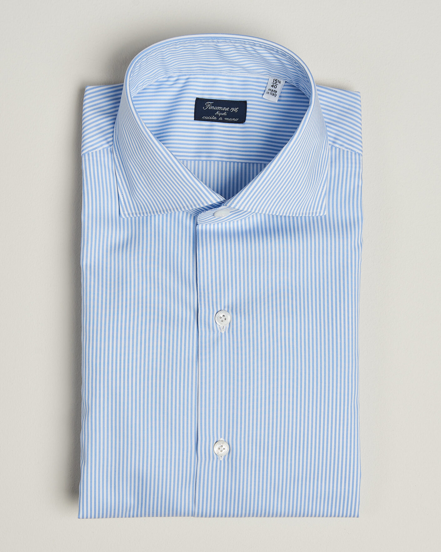 Men | Shirts | Finamore Napoli | Milano Slim Traveller Cotton Shirt Blue Stripe