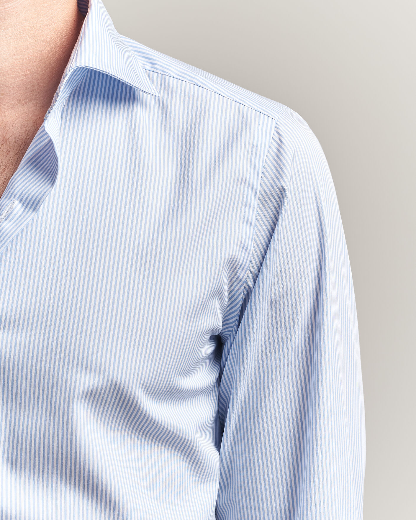 Finamore Napoli Milano Slim Traveller Cotton Shirt Blue Stripe at
