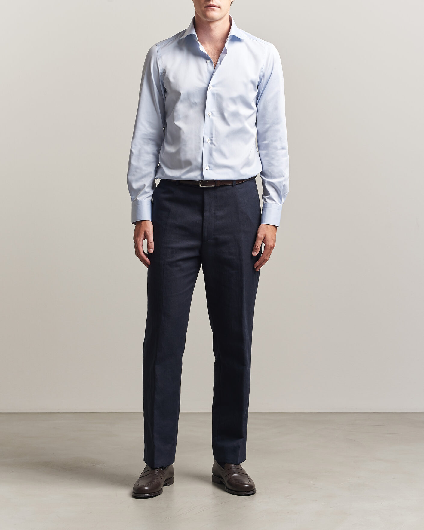Men | Shirts | Finamore Napoli | Milano Slim Traveller Cotton Shirt Light Blue