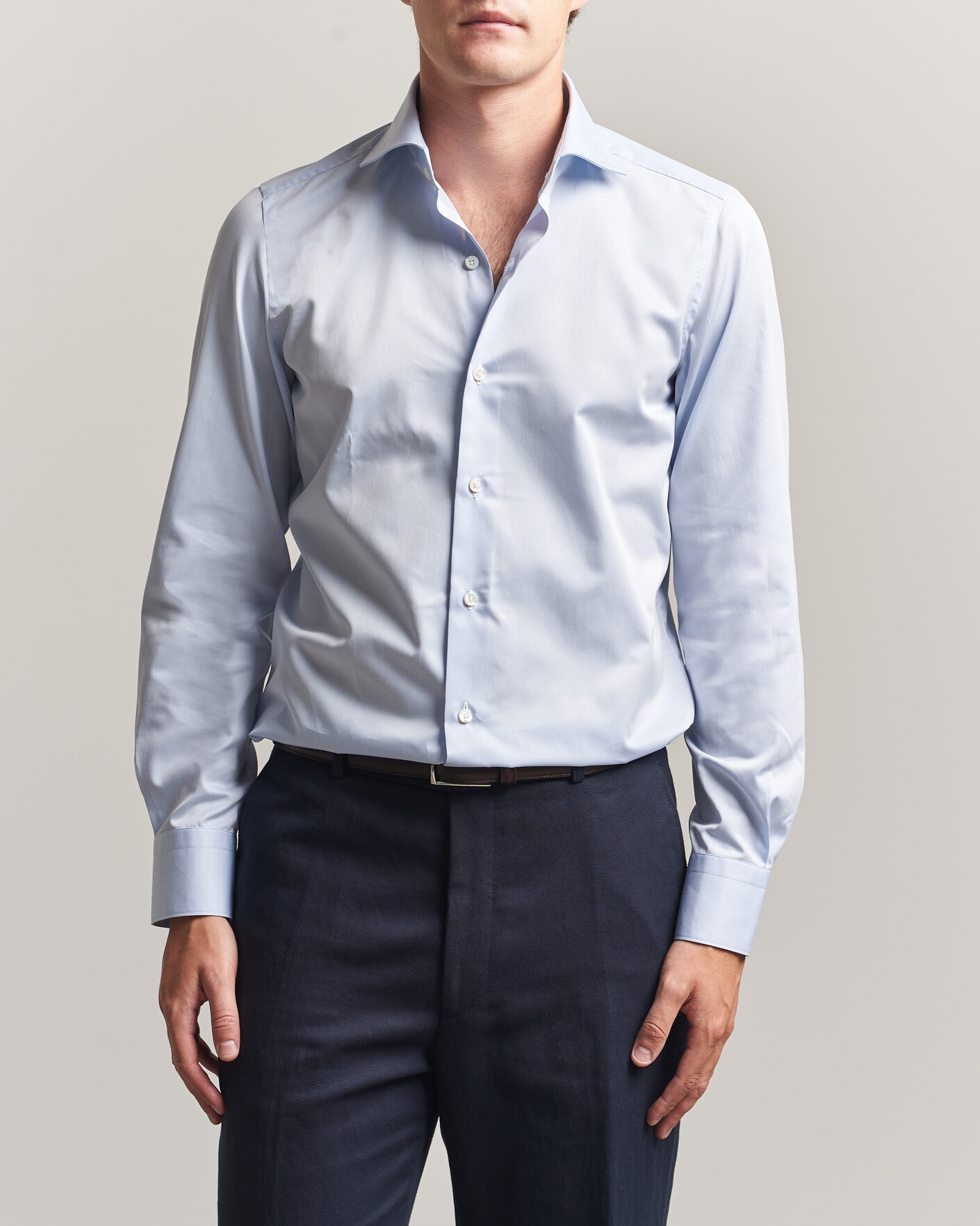 Men | Shirts | Finamore Napoli | Milano Slim Traveller Cotton Shirt Light Blue