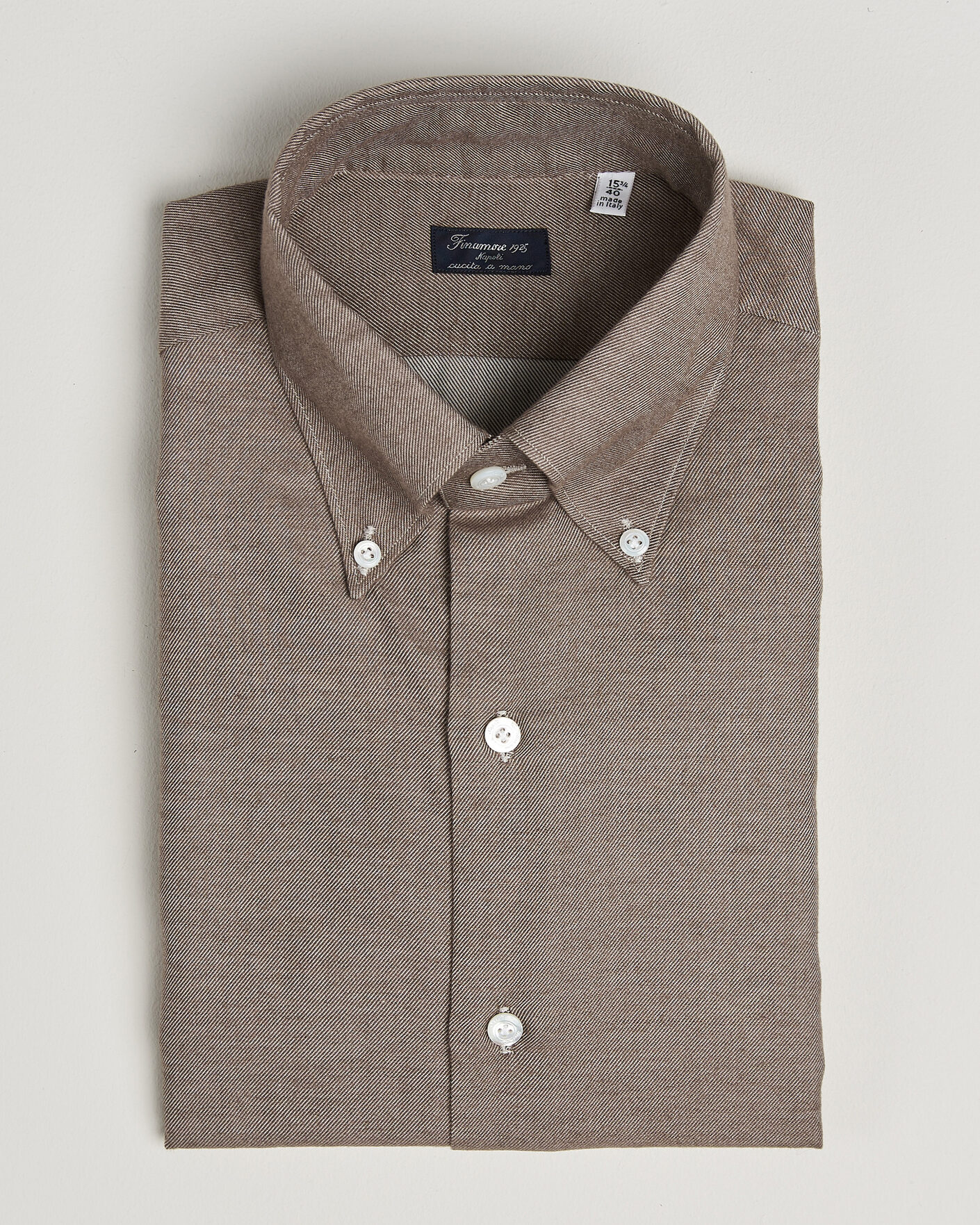 Men | Shirts | Finamore Napoli | Milano Slim Cashmere BD Shirt Brown