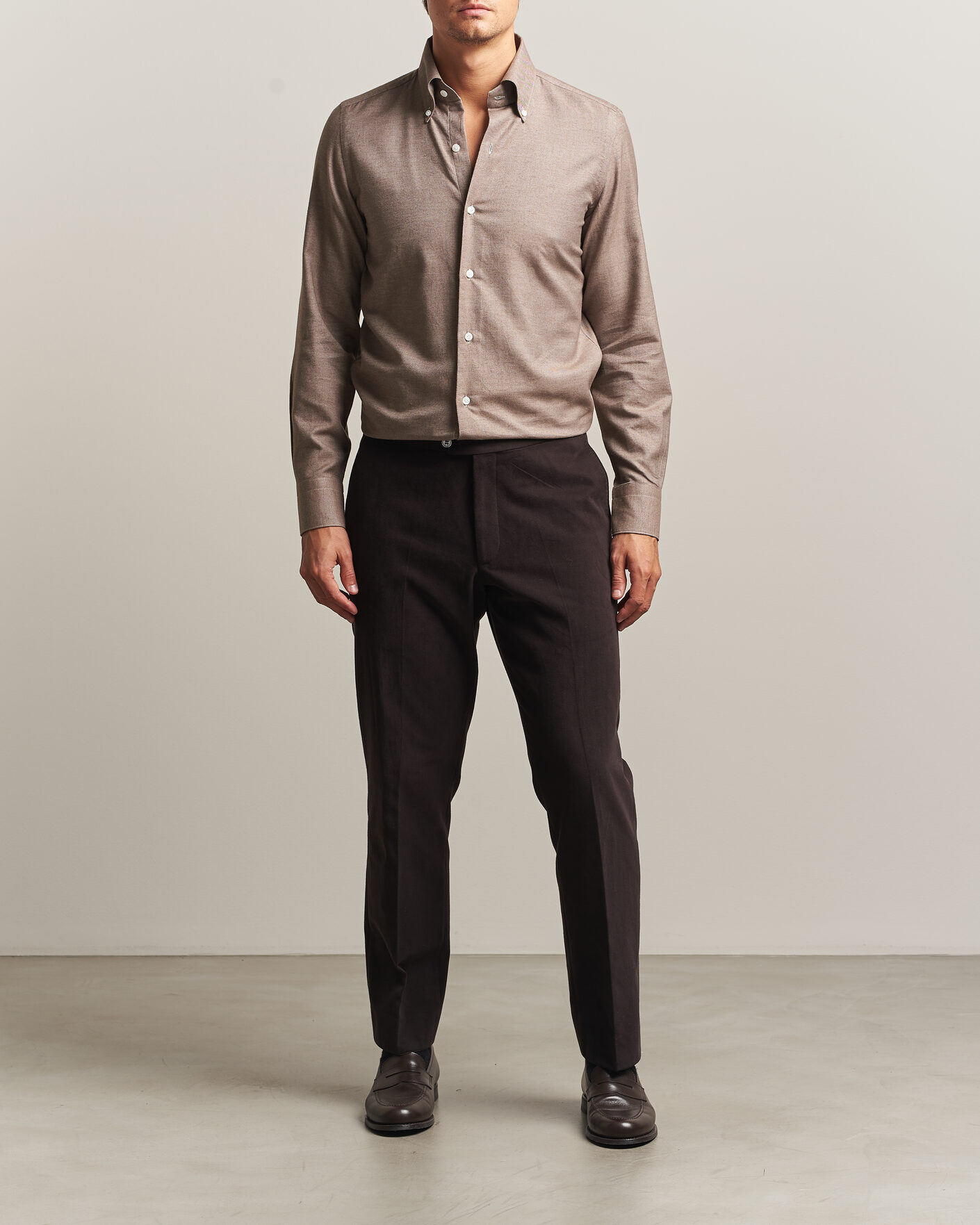 Men | Shirts | Finamore Napoli | Milano Slim Cashmere BD Shirt Brown